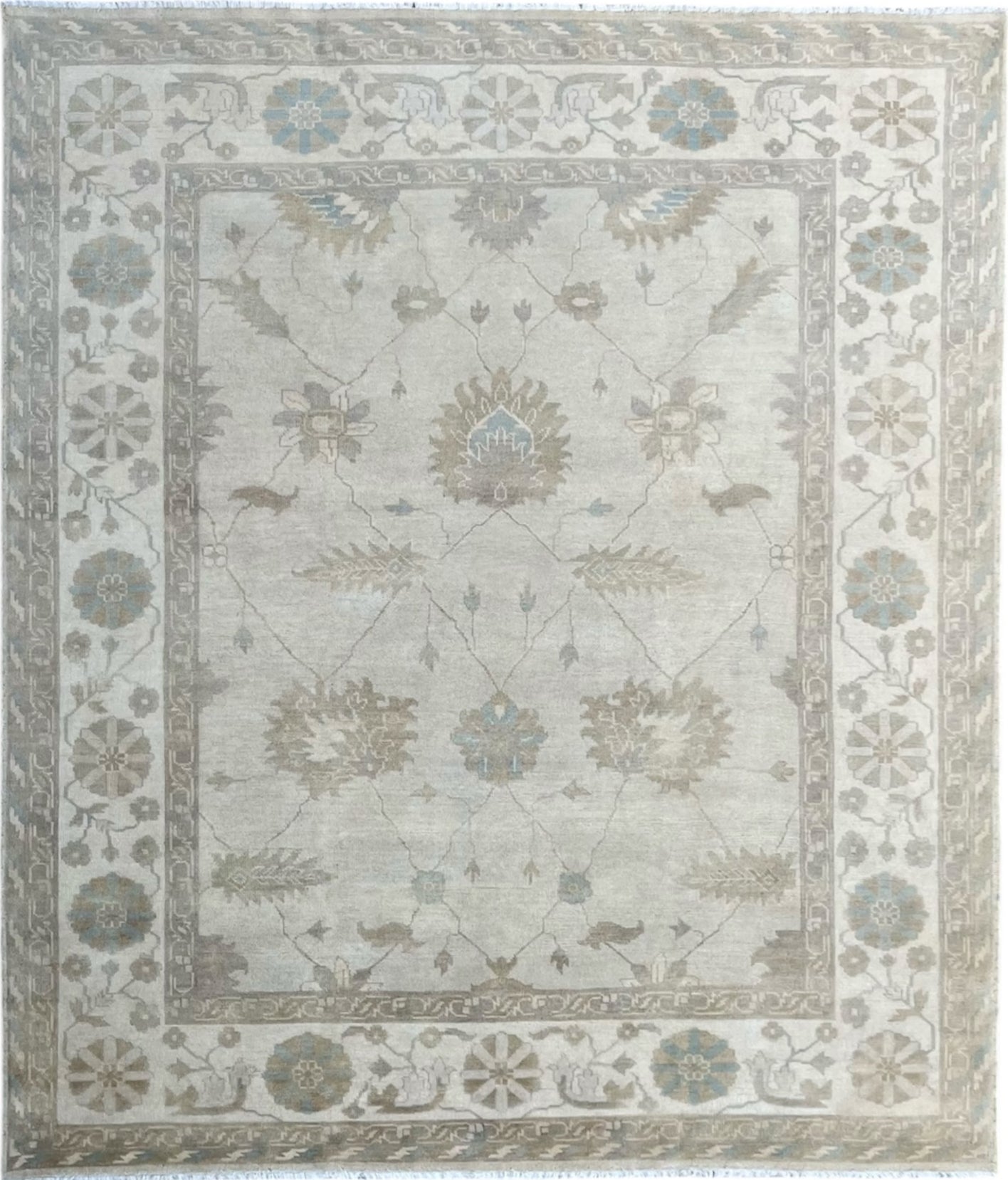 Ivory Sand Moonstone Oushak Hand-Knotted Wool Rug