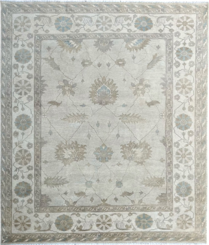 Ivory Sand Moonstone Oushak Hand-Knotted Wool Rug
