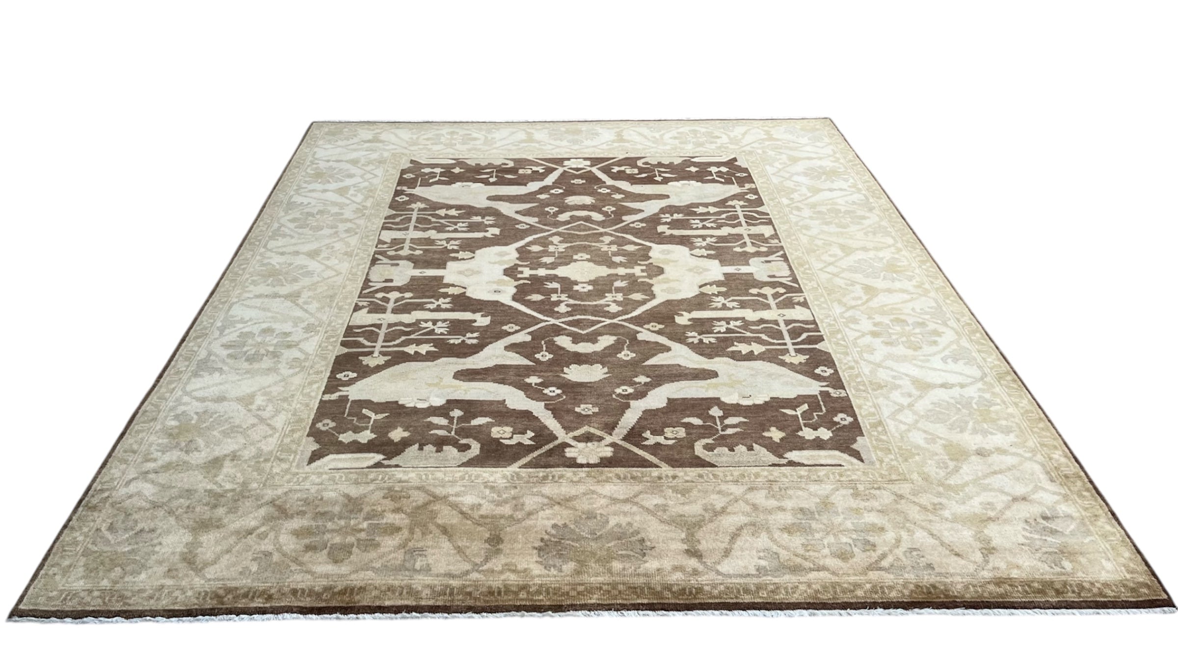 Kaelis Vintage Oushak Neutral Brown and Ivory Hand-Knotted Wool Rug