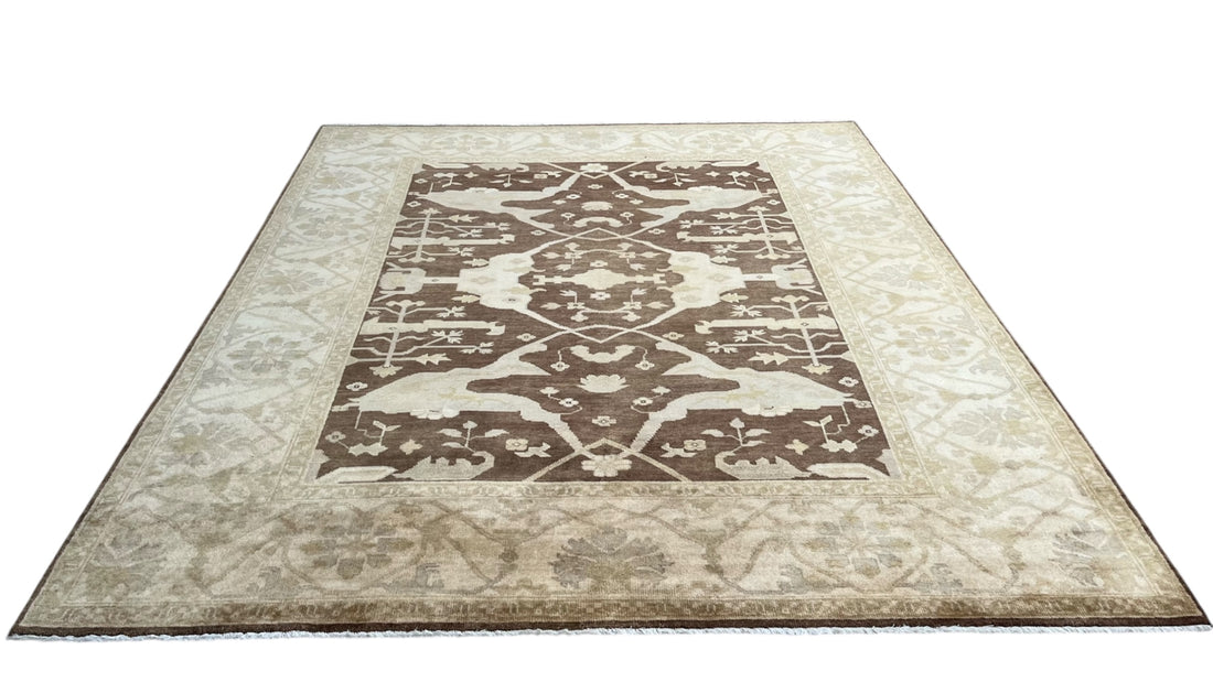 Kaelis Vintage Oushak Neutral Brown and Ivory Hand-Knotted Wool Rug