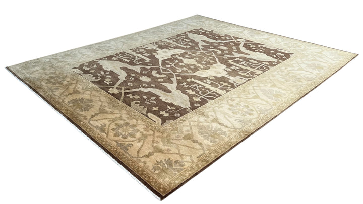 Kaelis Vintage Oushak Neutral Brown and Ivory Hand-Knotted Wool Rug