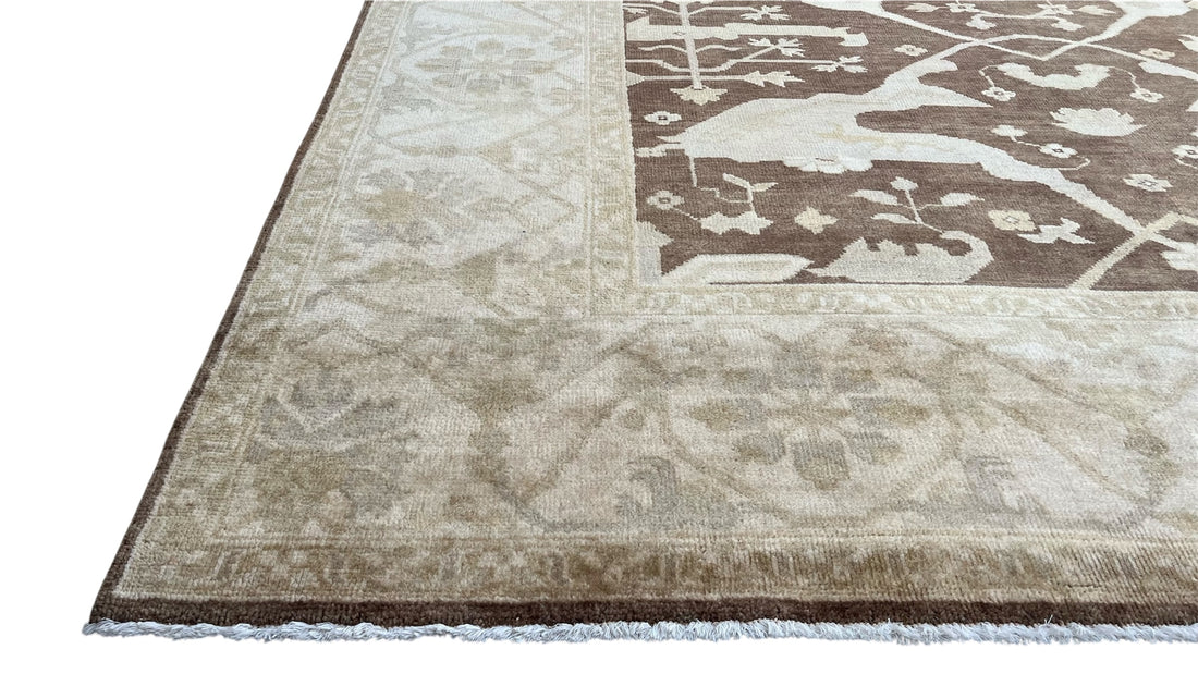 Kaelis Vintage Oushak Neutral Brown and Ivory Hand-Knotted Wool Rug