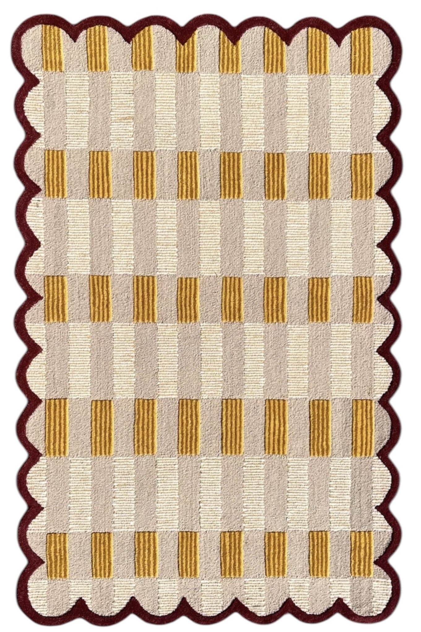 Matilda Sand Plaid Scallop Wool Hand Tufted Area Rug Beige