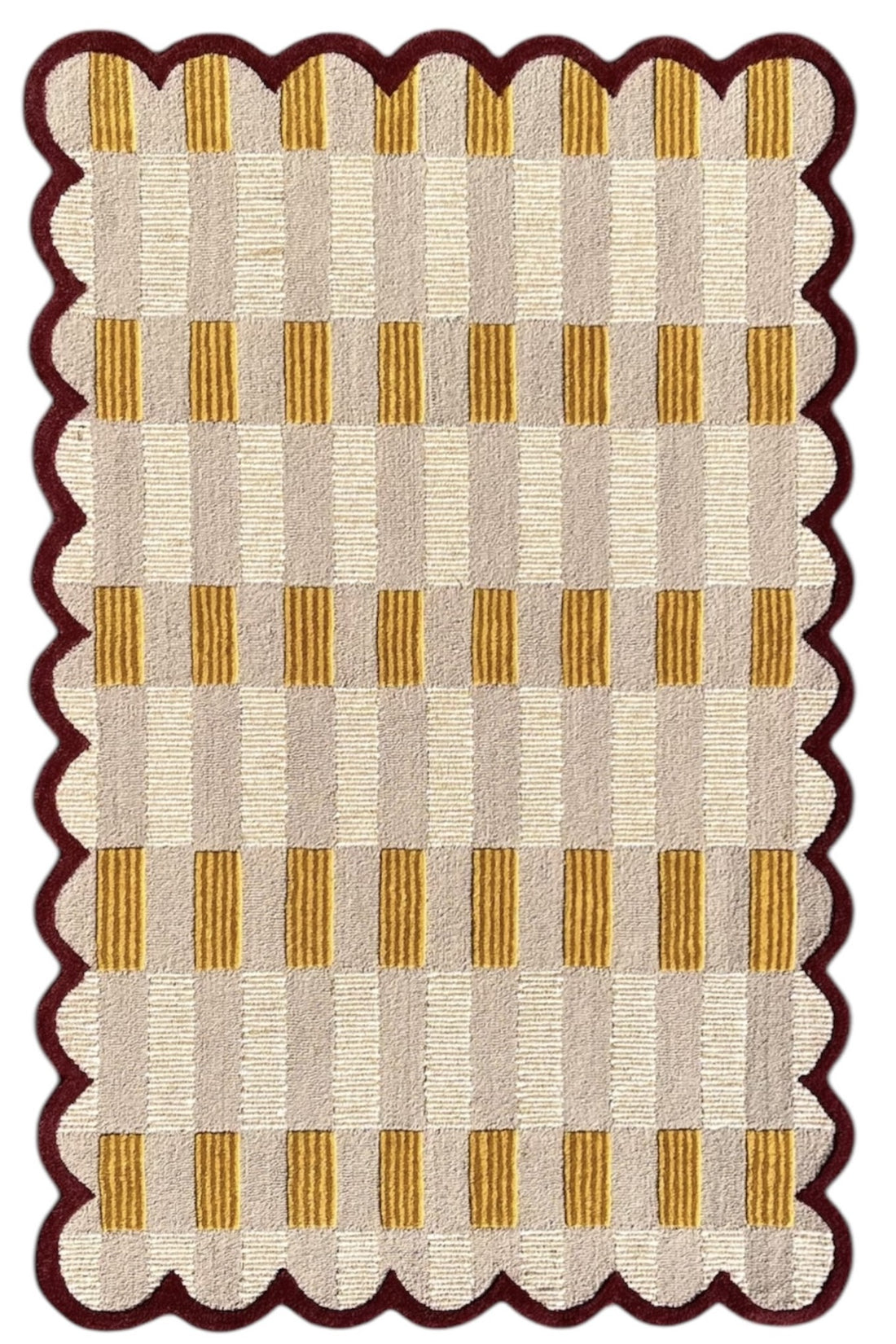 Matilda Sand Plaid Scallop Wool Hand Tufted Area Rug Beige