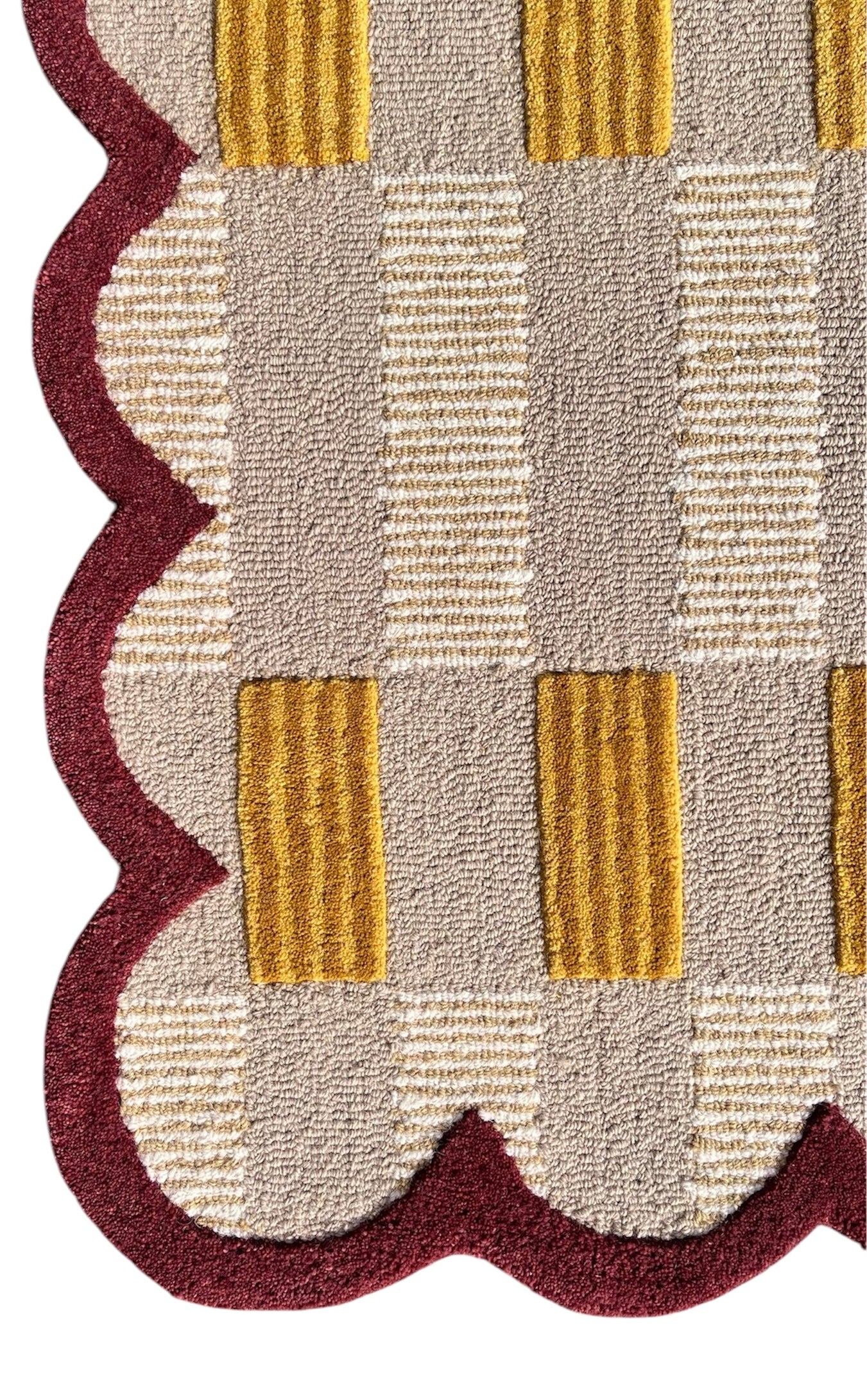 Matilda Sand Plaid Scallop Wool Hand Tufted Area Rug Beige