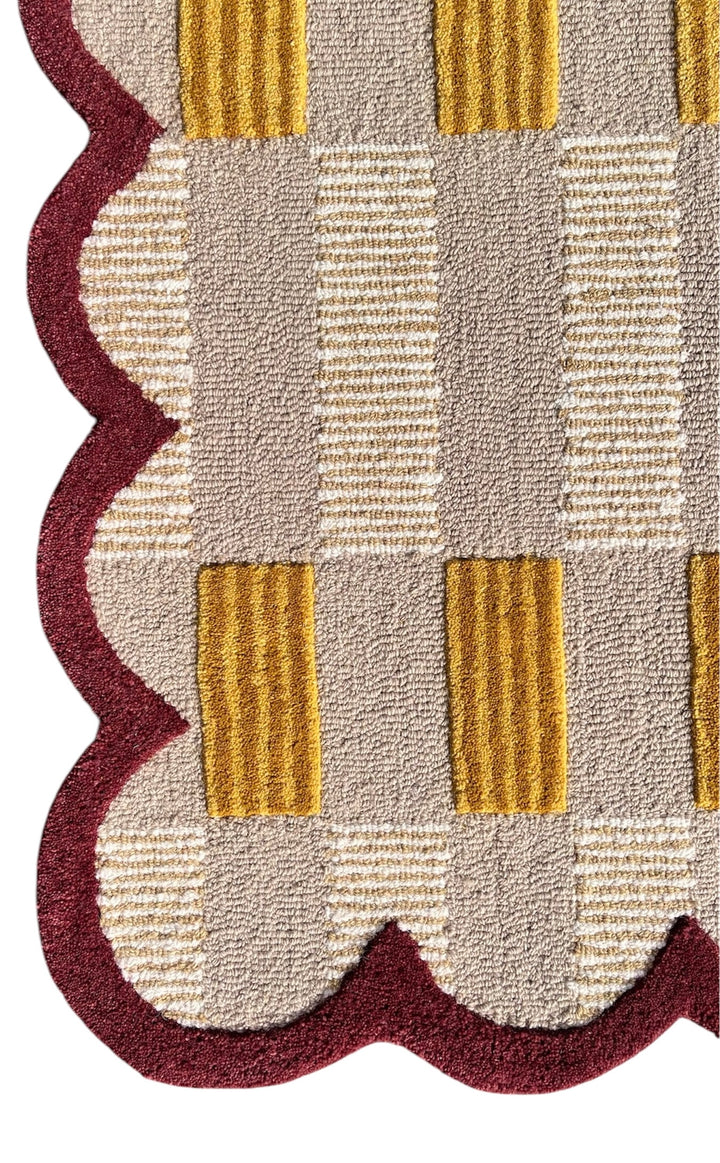 Matilda Sand Plaid Scallop Wool Hand Tufted Area Rug Beige | Beig