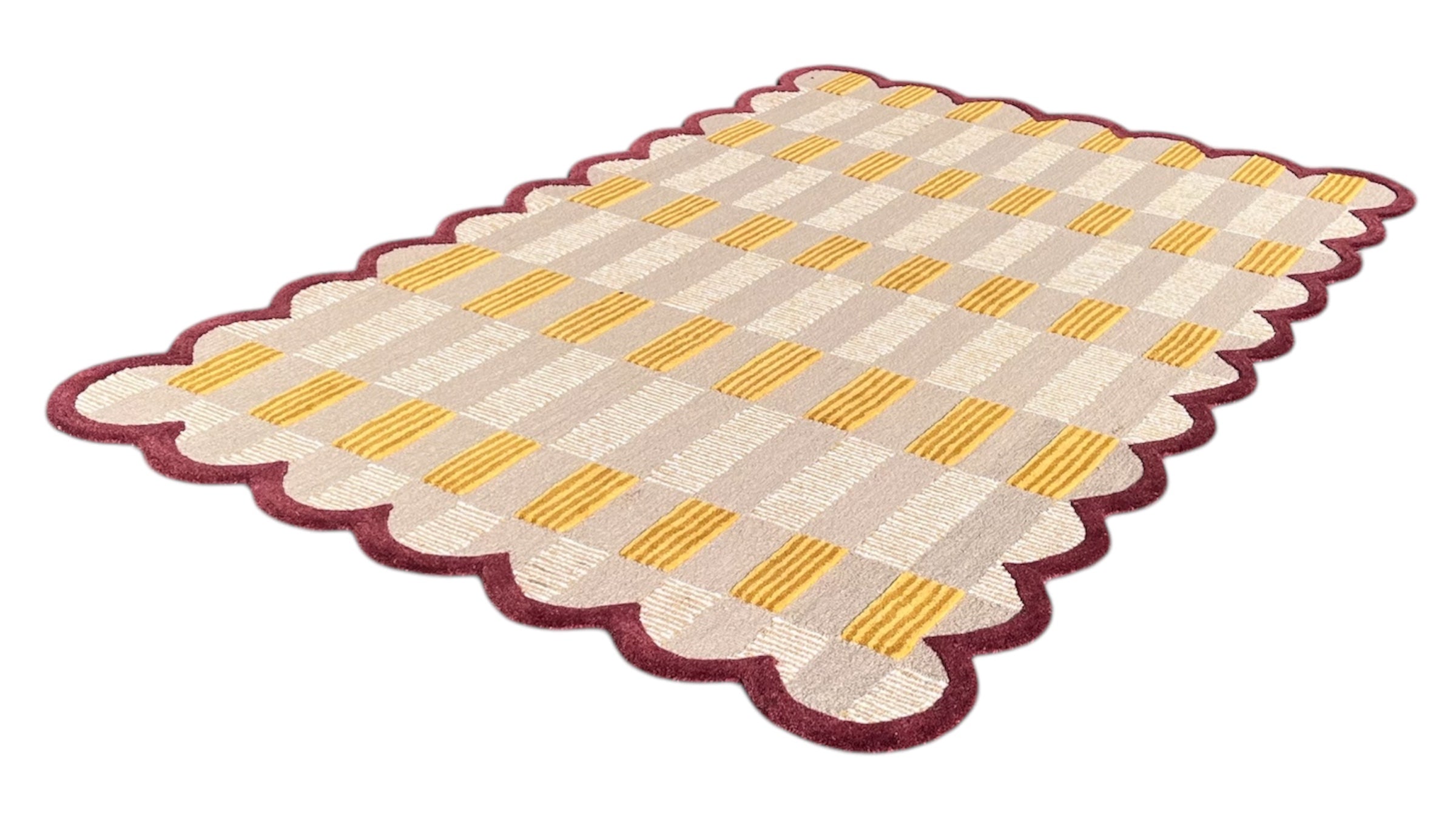 Matilda Sand Plaid Scallop Wool Hand Tufted Area Rug Beige