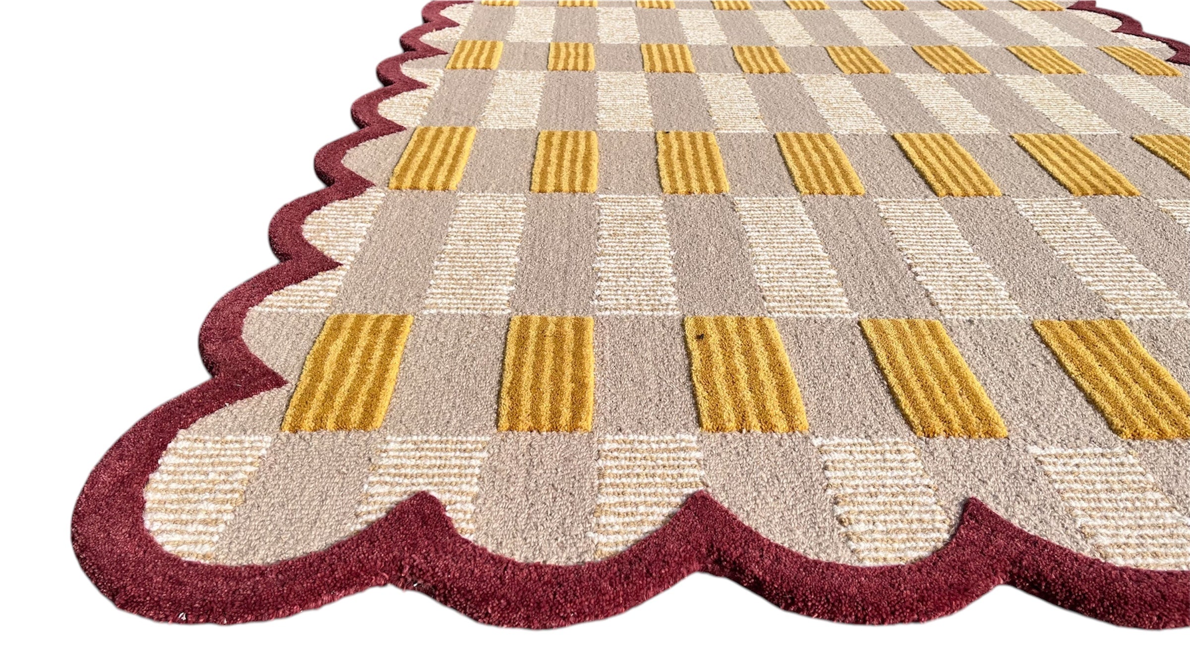 Matilda Sand Plaid Scallop Wool Hand Tufted Area Rug Beige