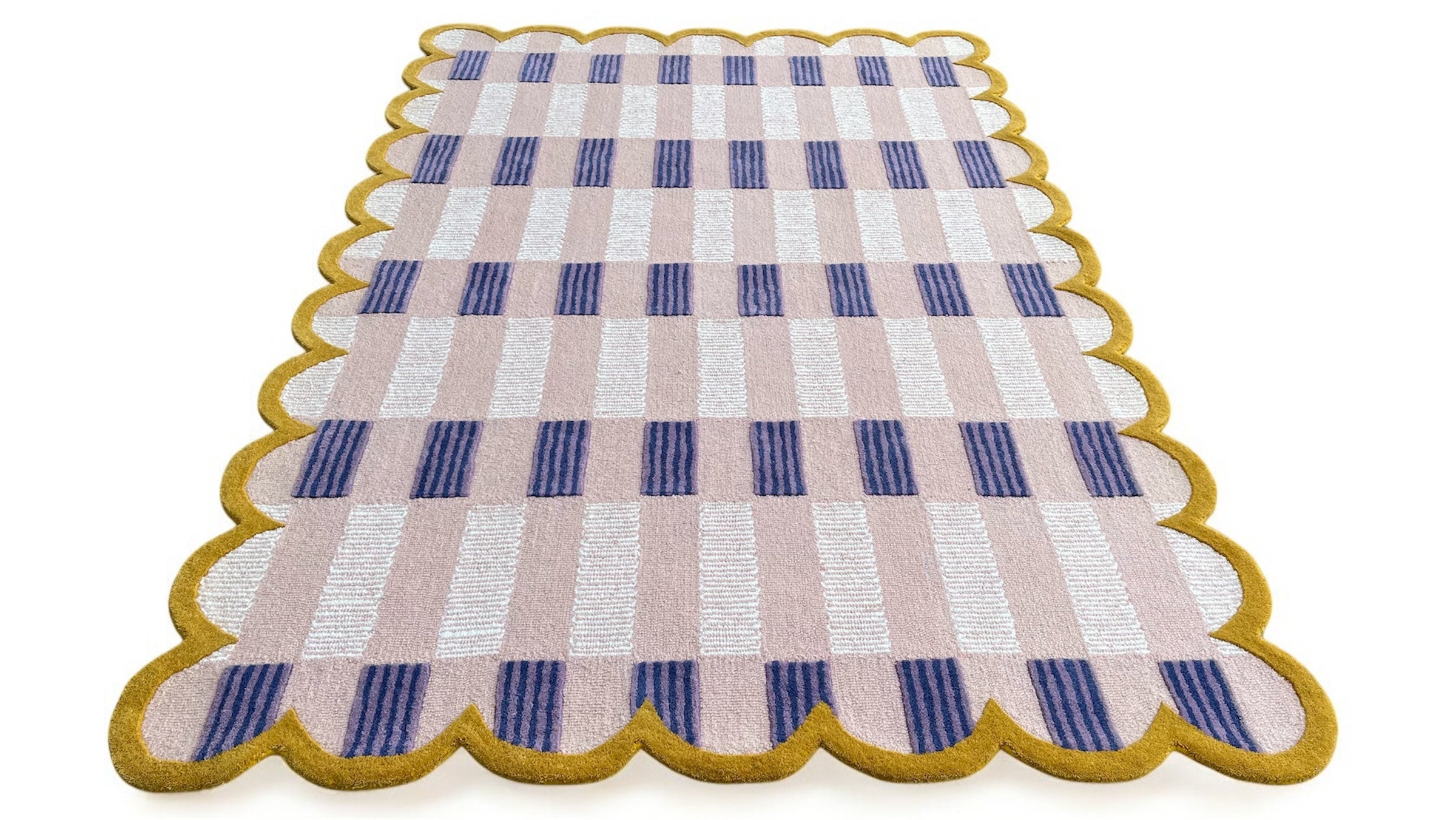 Pastel Matilda Plaid Scallop Wool Hand Tufted Area Rug Pink | Pin