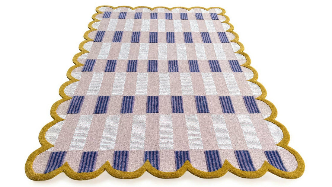 Pastel Matilda Plaid Scallop Wool Hand Tufted Area Rug Pink | Pin