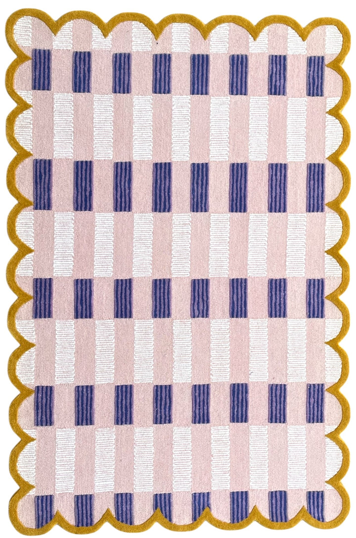 Pastel Matilda Plaid Scallop Wool Hand Tufted Area Rug Pink | Pin