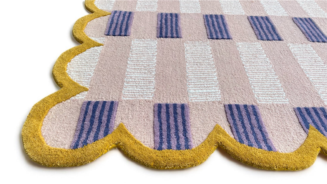 Pastel Matilda Plaid Scallop Wool Hand Tufted Area Rug Pink | Pin