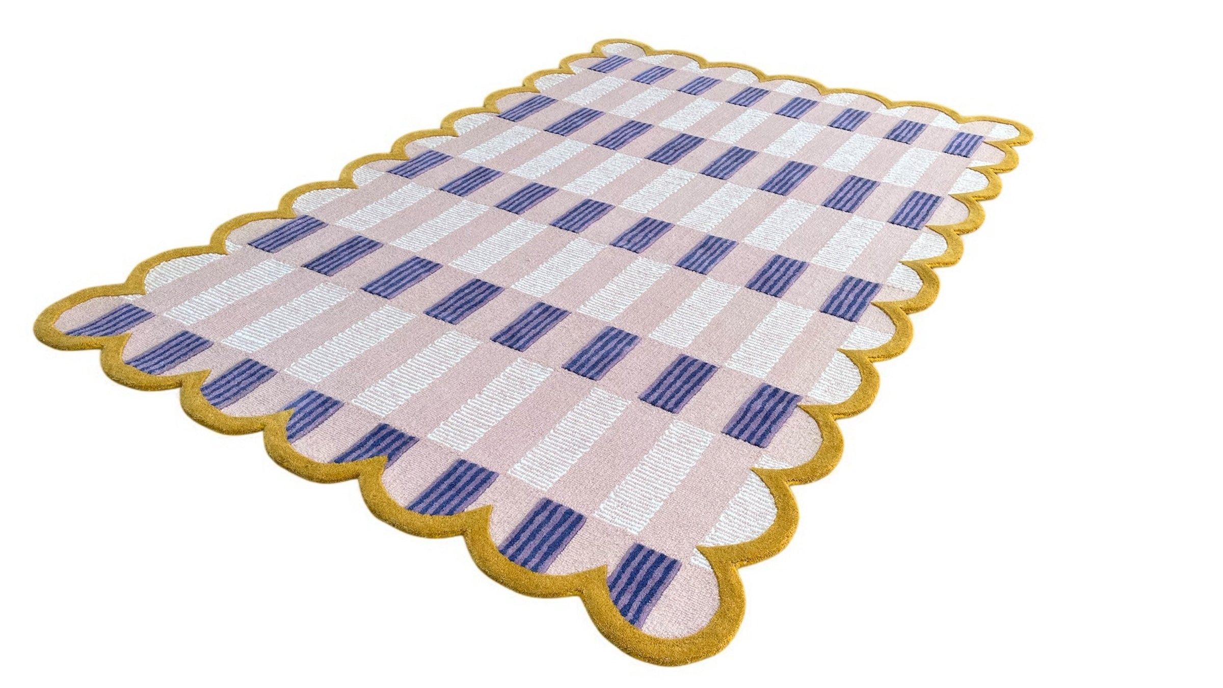 Pastel Matilda Plaid Scallop Wool Hand Tufted Area Rug Pink | Pin
