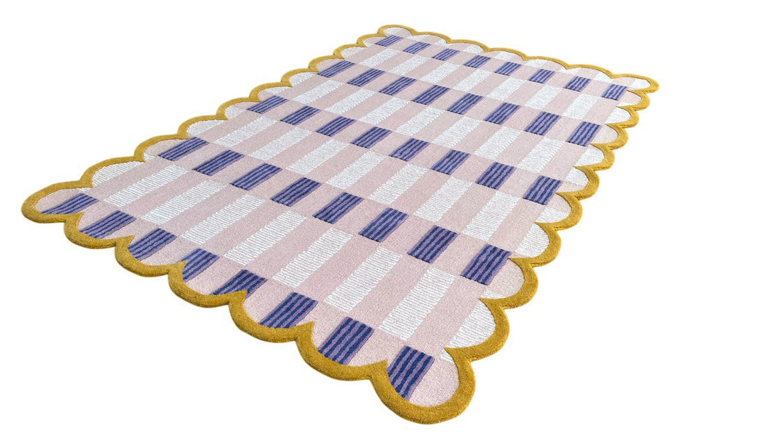 Pastel Matilda Plaid Scallop Wool Hand Tufted Area Rug Pink | Pin