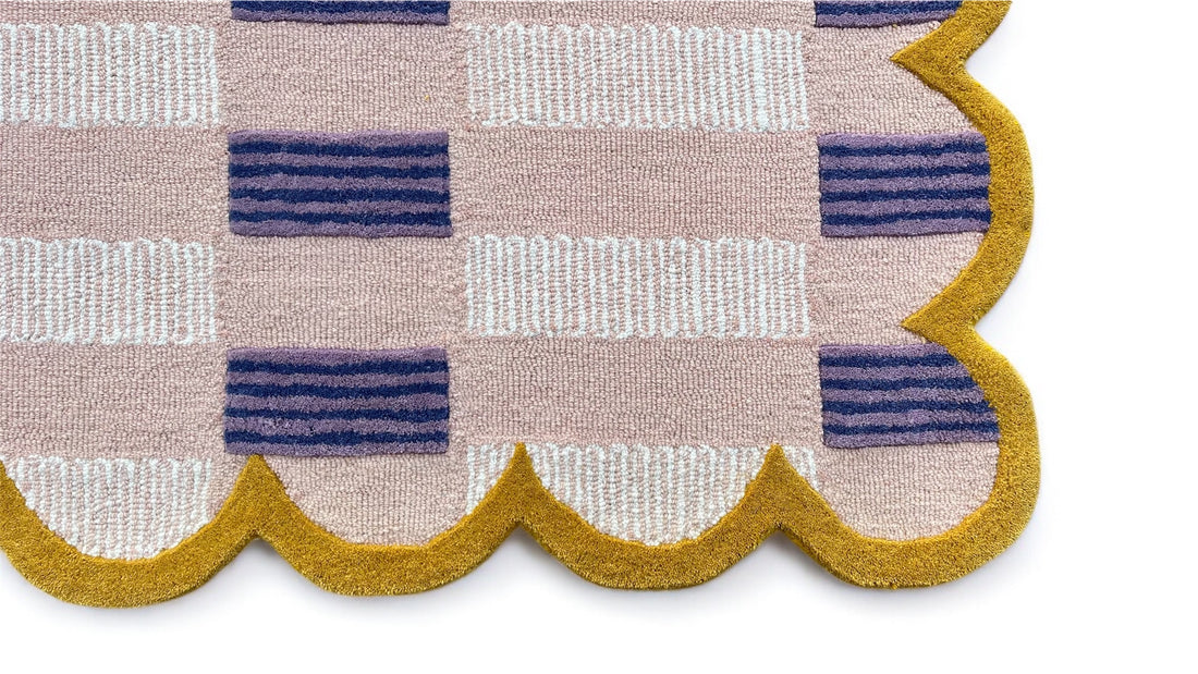 Pastel Matilda Plaid Scallop Wool Hand Tufted Area Rug Pink | Pin