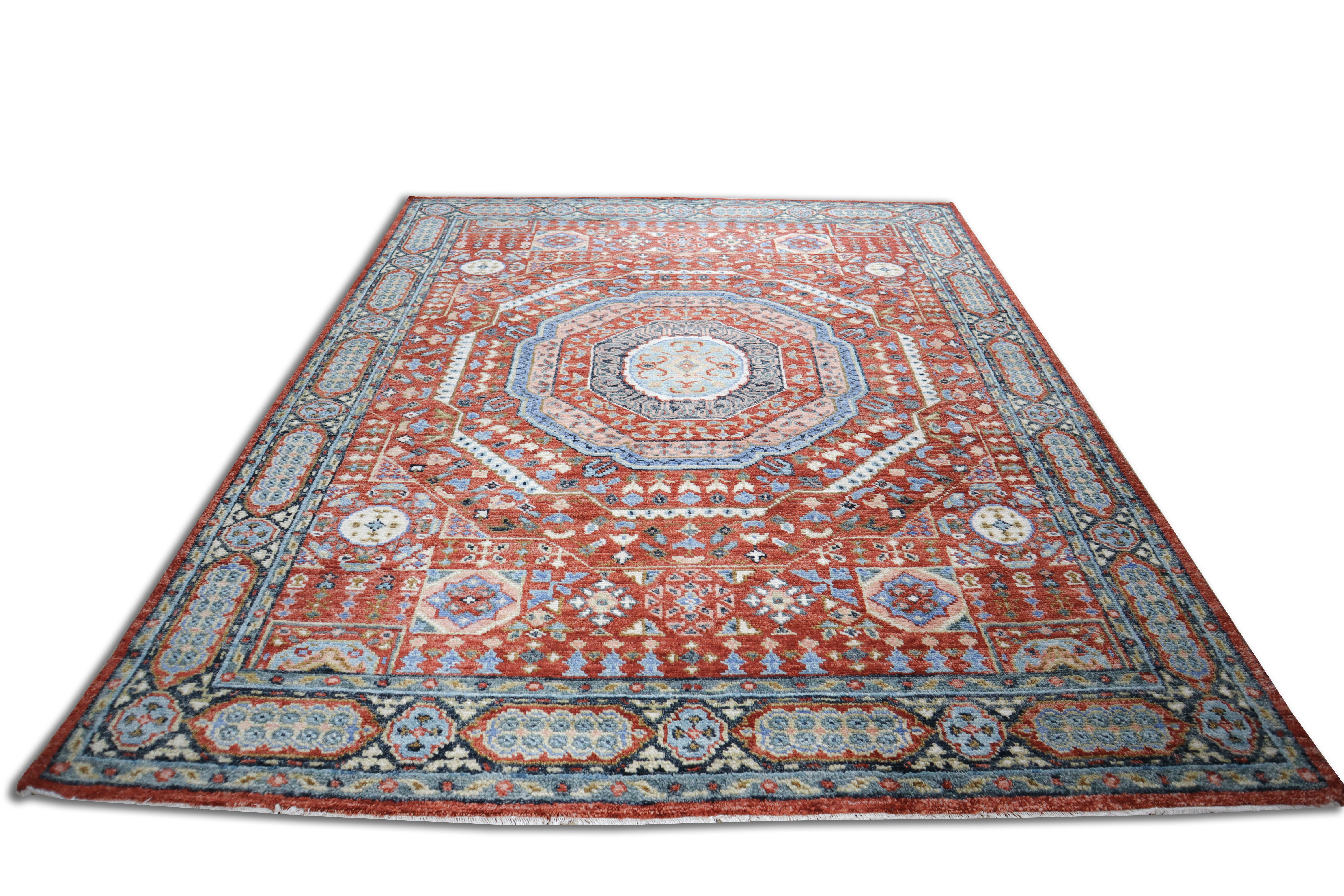Anatolia Mamluk Red Traditional Hand-Knotted Wool Rug