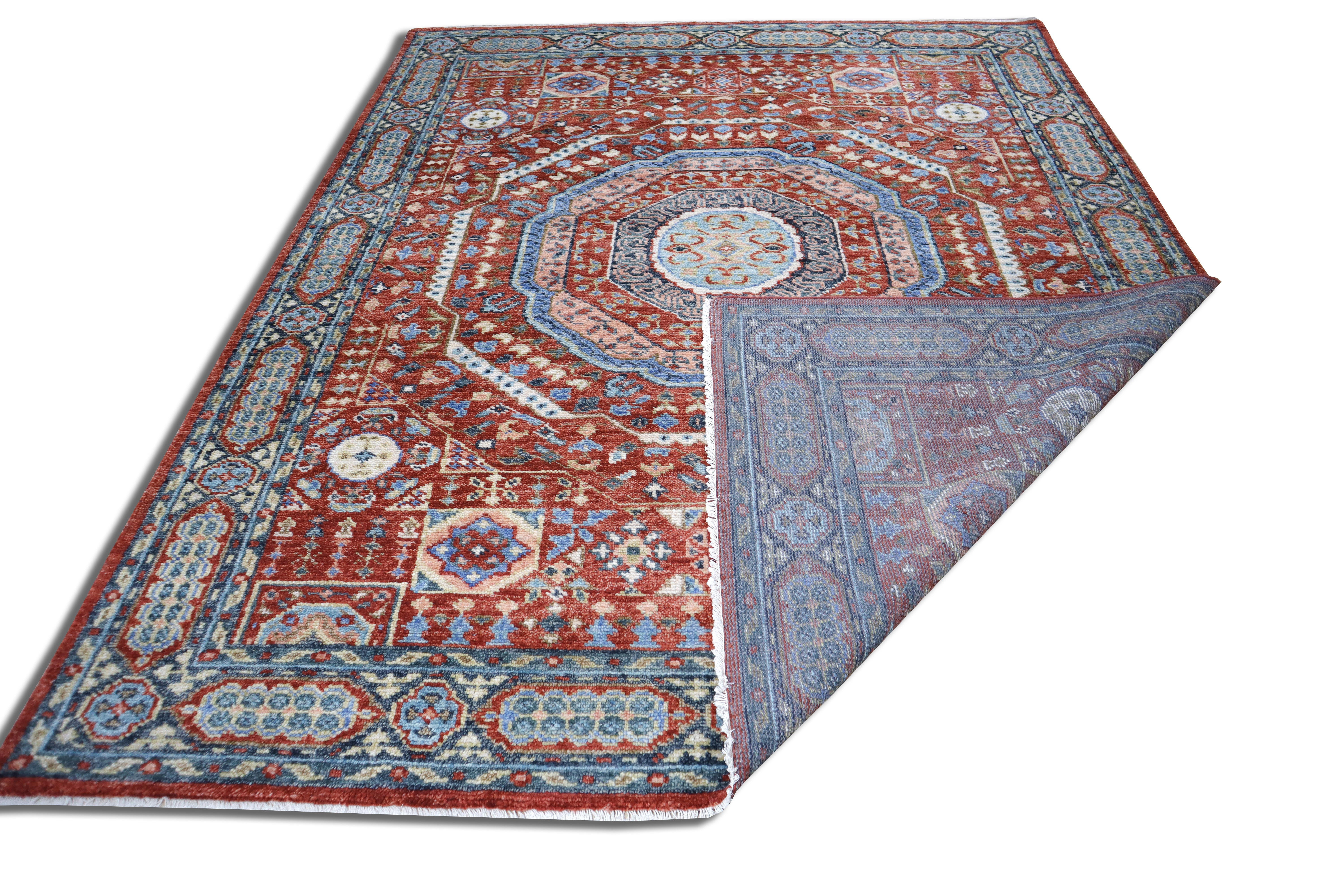 Anatolia Mamluk Red Traditional Hand-Knotted Wool Rug