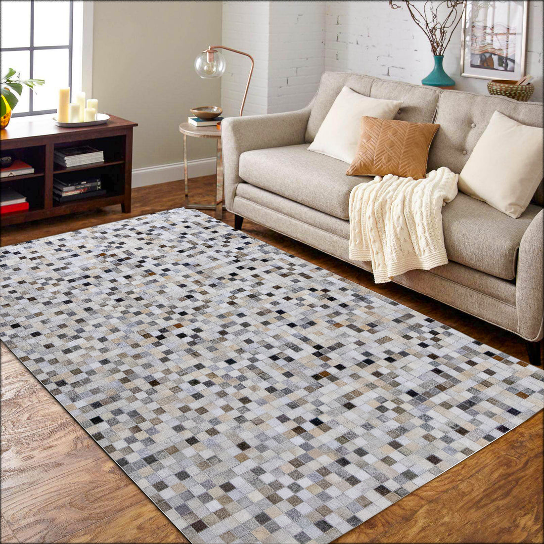 Avalon Terrane Leather Patched Hand-Stitched Rug
