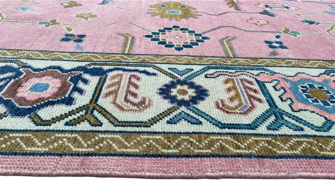 Bosphorus Pink Floral Oushak Hand-Knotted Wool Rug