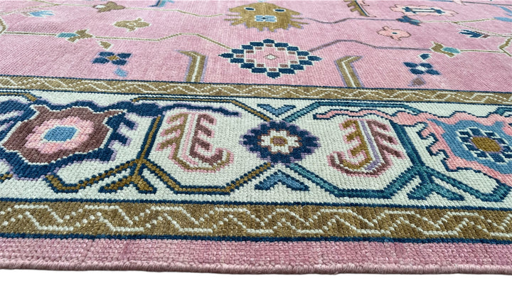 Bosphorus Pink Floral Oushak Hand-Knotted Wool Rug