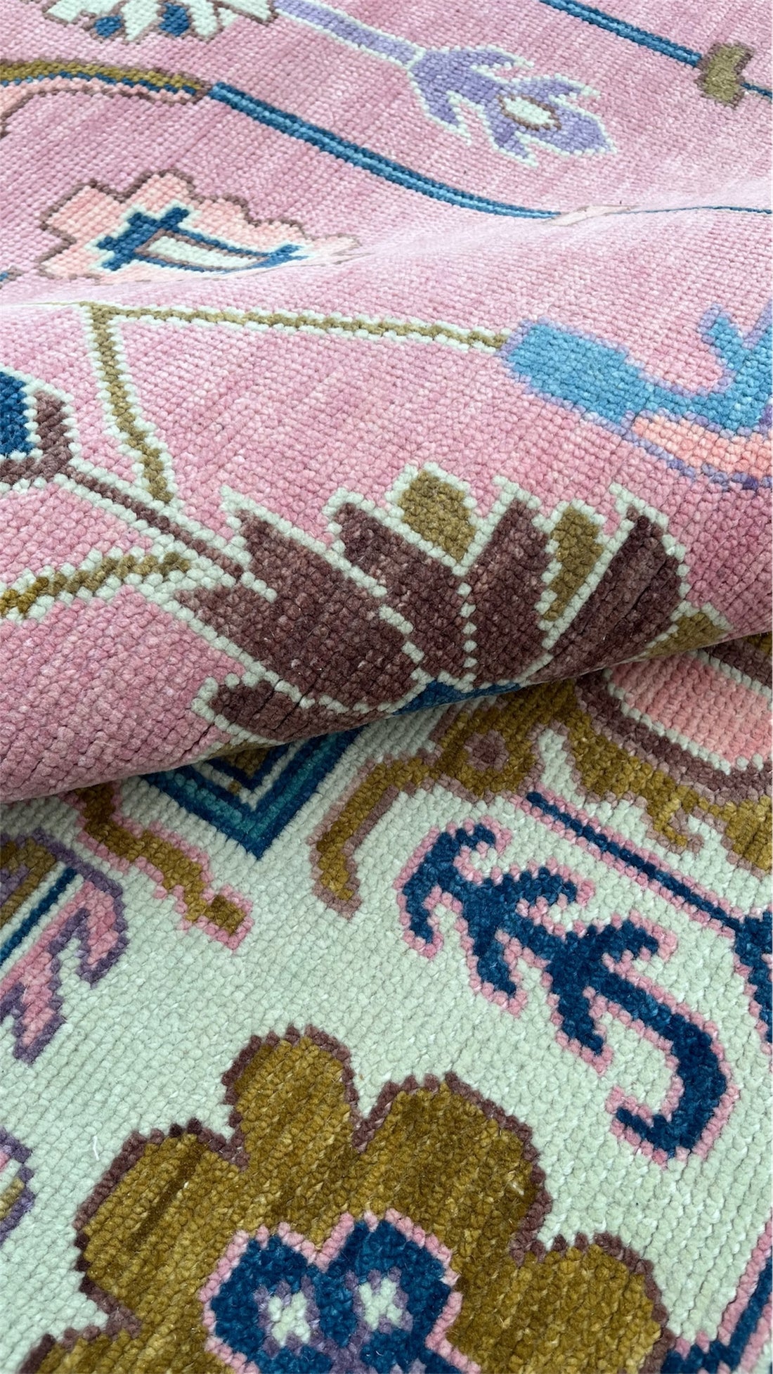Bosphorus Pink Floral Oushak Hand-Knotted Wool Rug