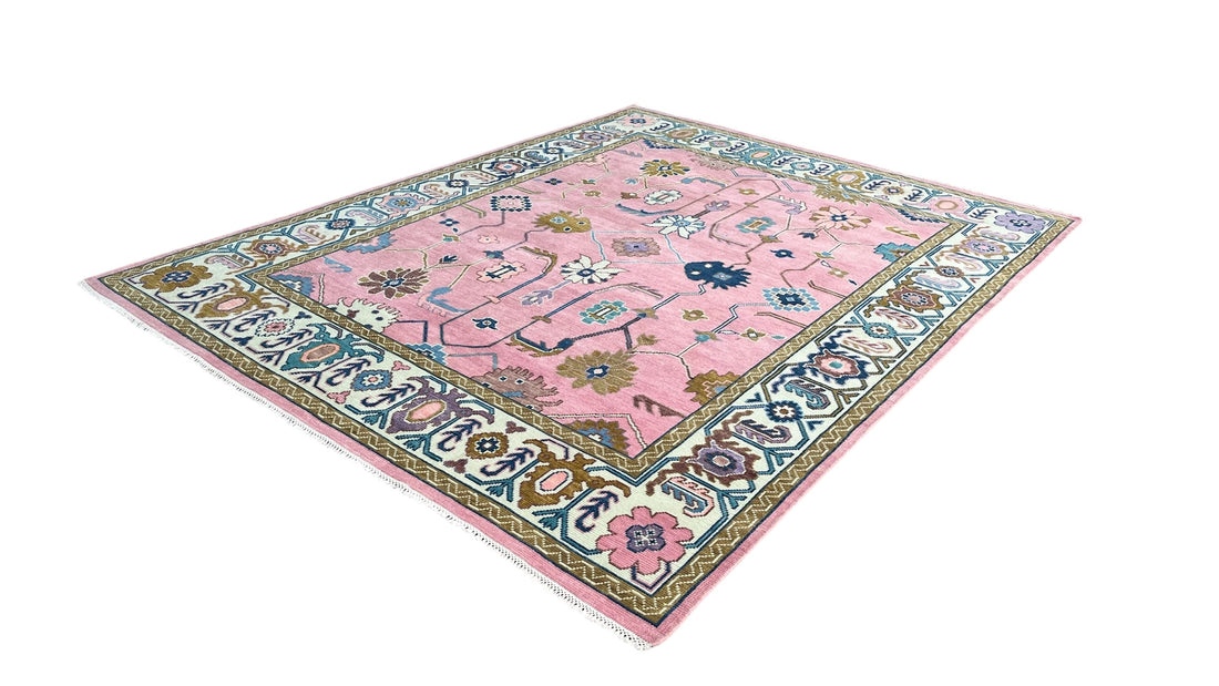 Bosphorus Pink Floral Oushak Hand-Knotted Wool Rug