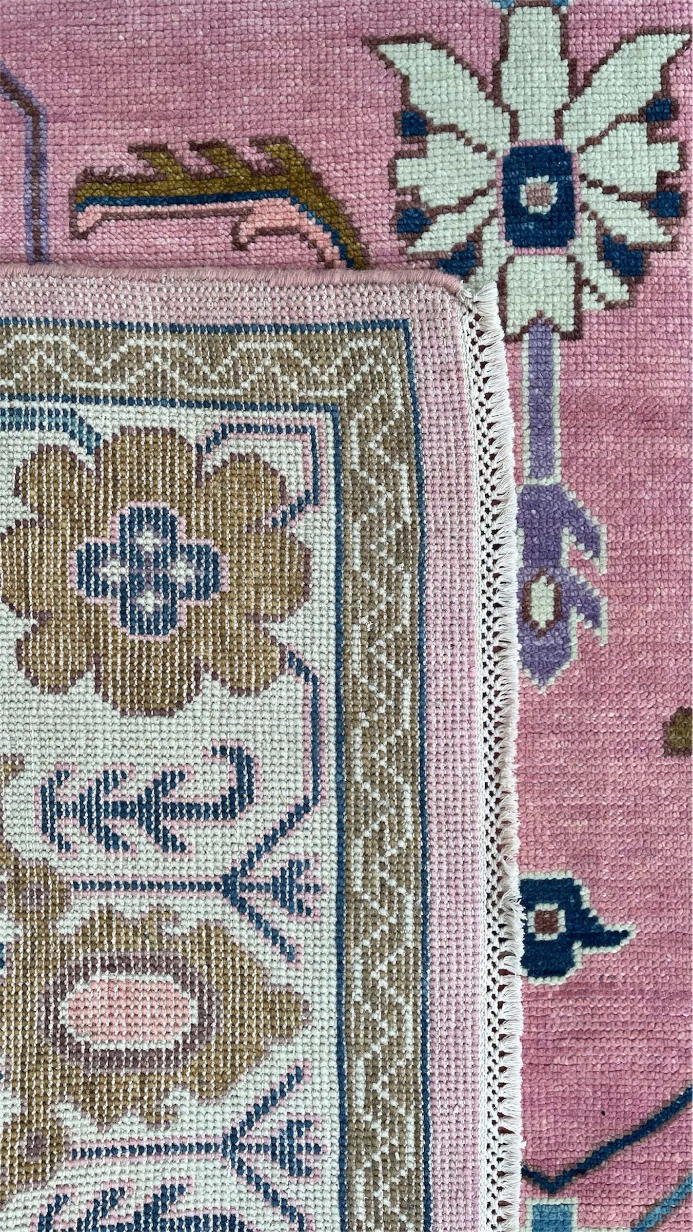 Bosphorus Pink Floral Oushak Hand-Knotted Wool Rug