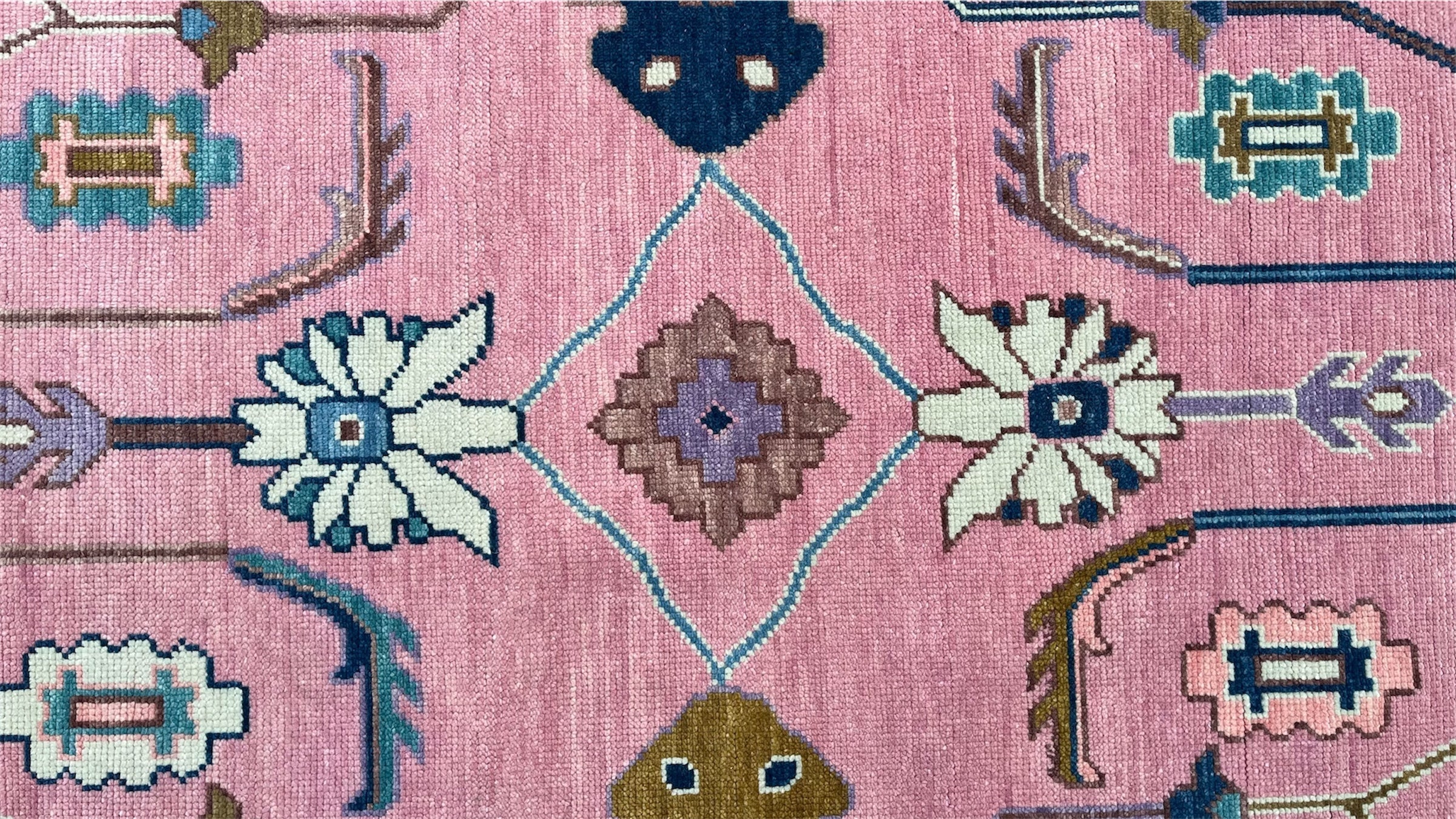 Bosphorus Pink Floral Oushak Hand-Knotted Wool Rug