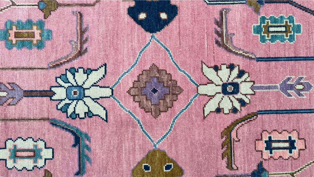 Bosphorus Pink Floral Oushak Hand-Knotted Wool Rug