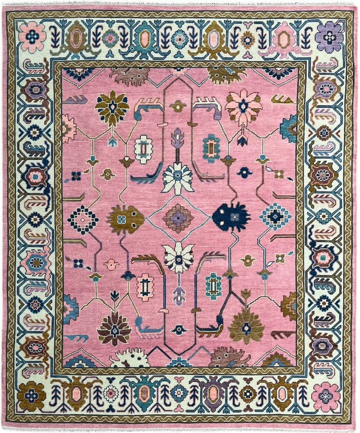 Bosphorus Pink Floral Oushak Hand-Knotted Wool Rug