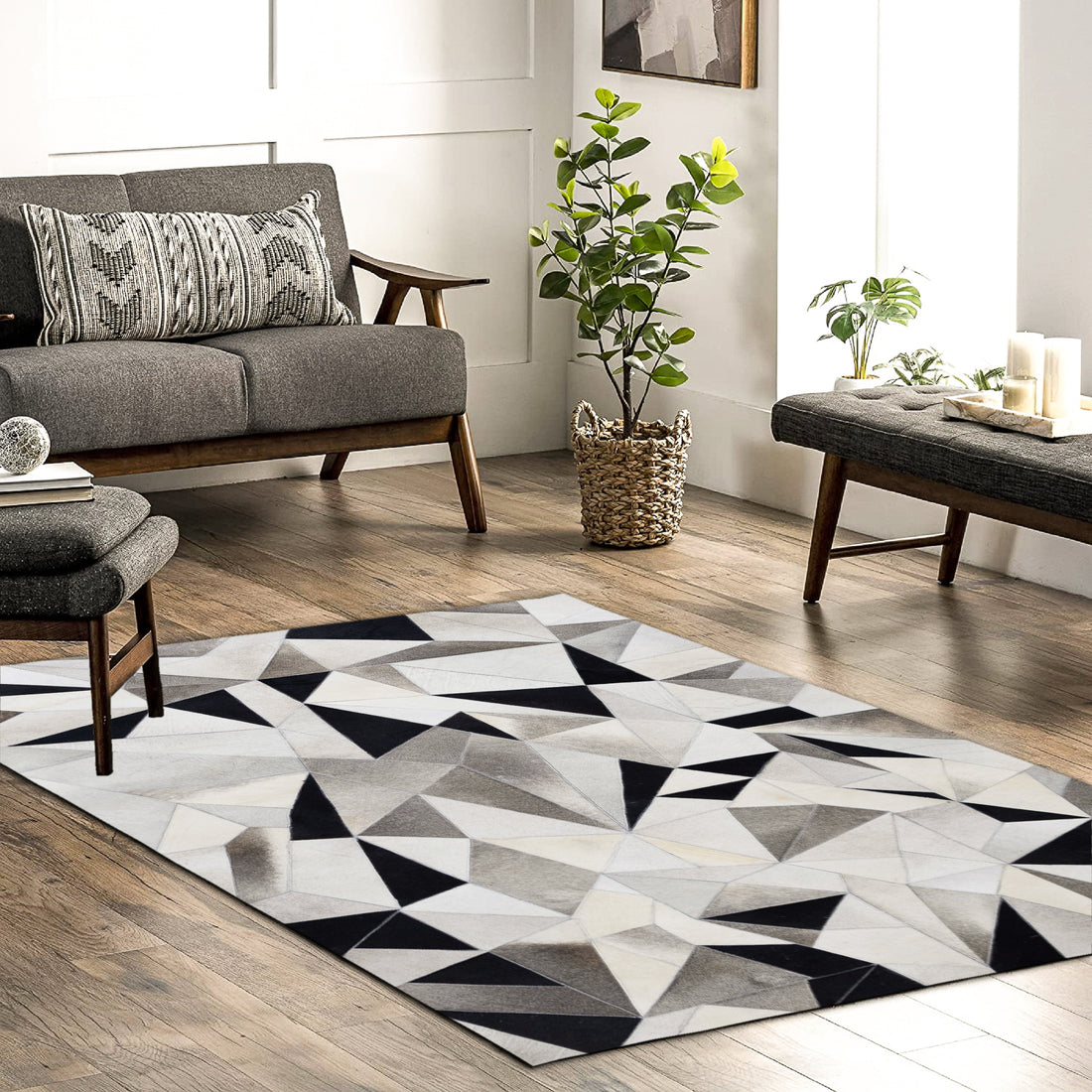 Caliber Artisan Leather Patched Hand-Stitched Rug