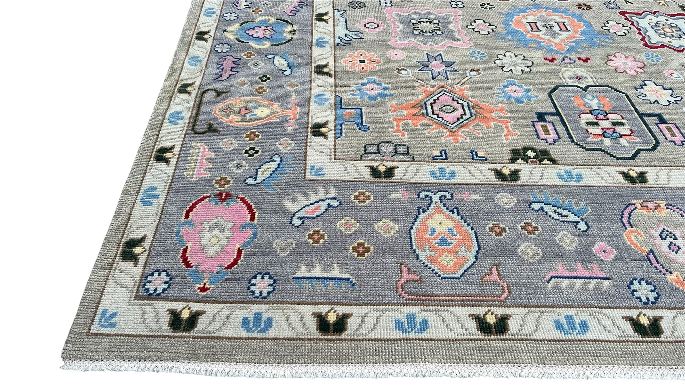Cappadocia Vintage Oushak Grey Hand-Knotted Wool Rug