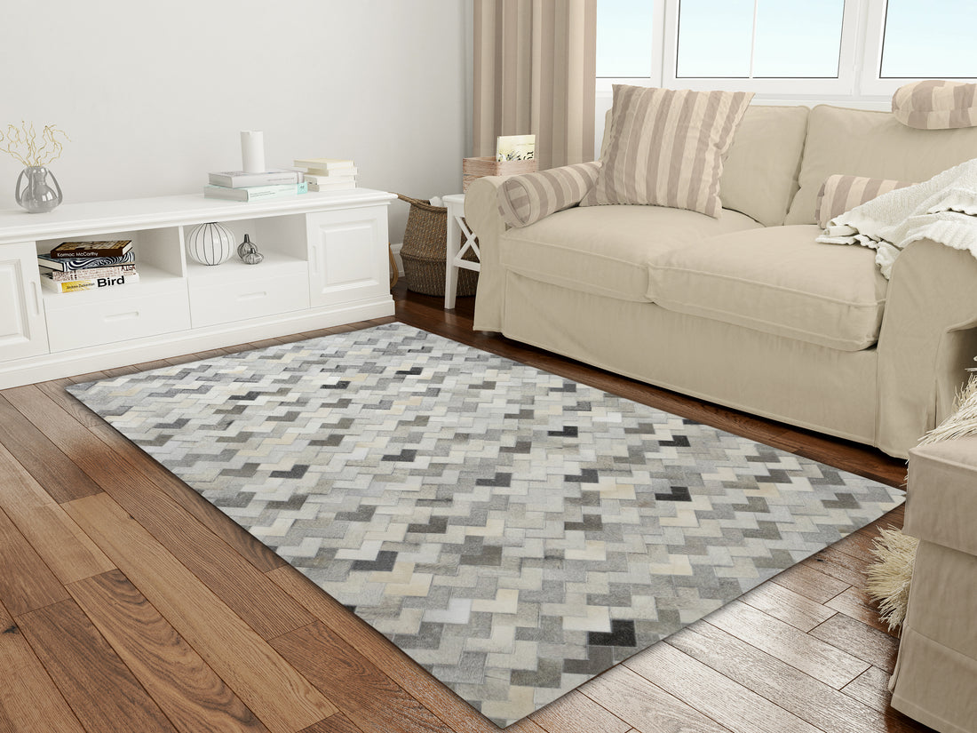 Cortez Multi-Tone Leather Patched Hand-Stitched Rug