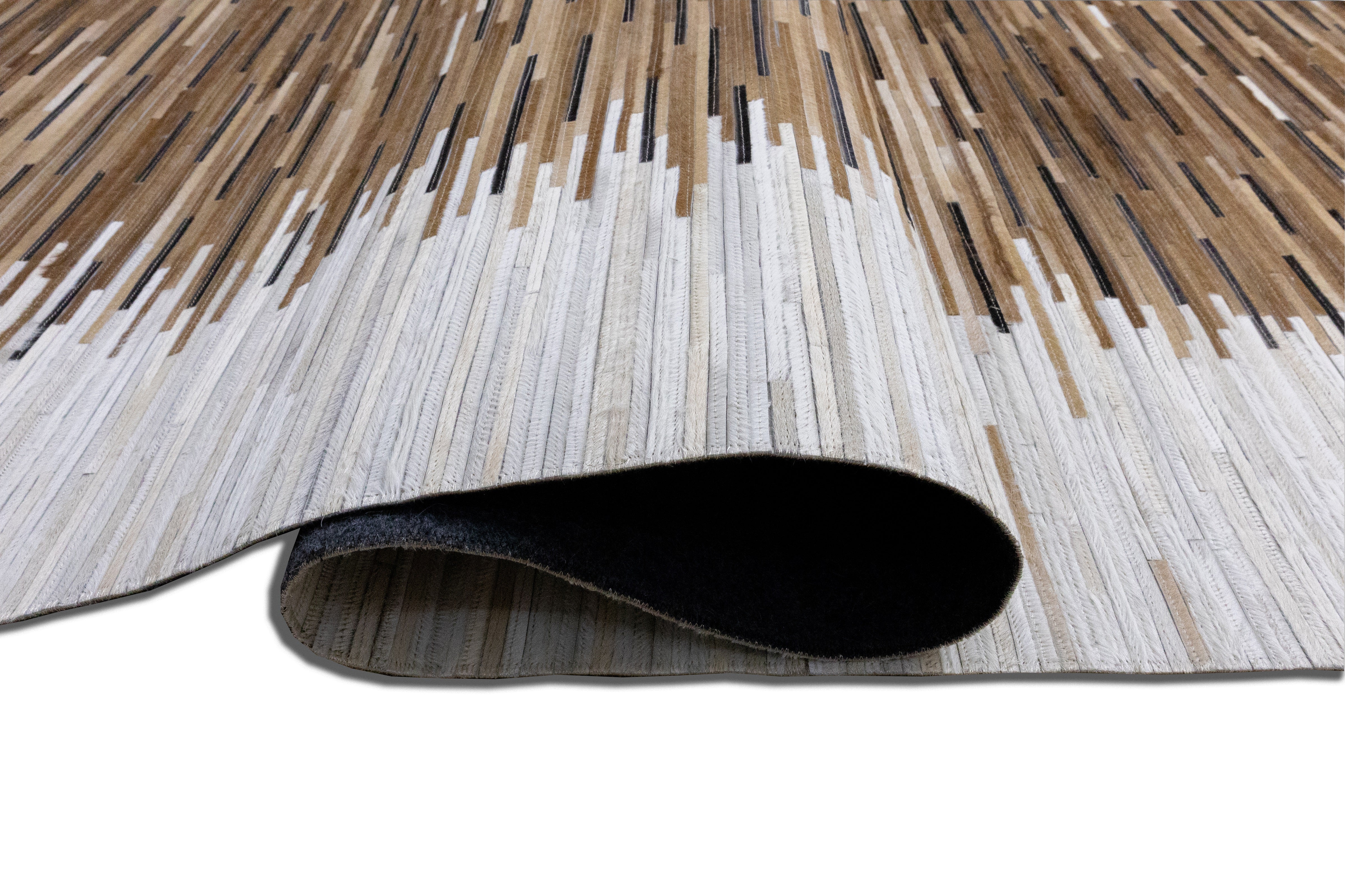 Dakota Border Leather Patched Hand-Stitched Rug