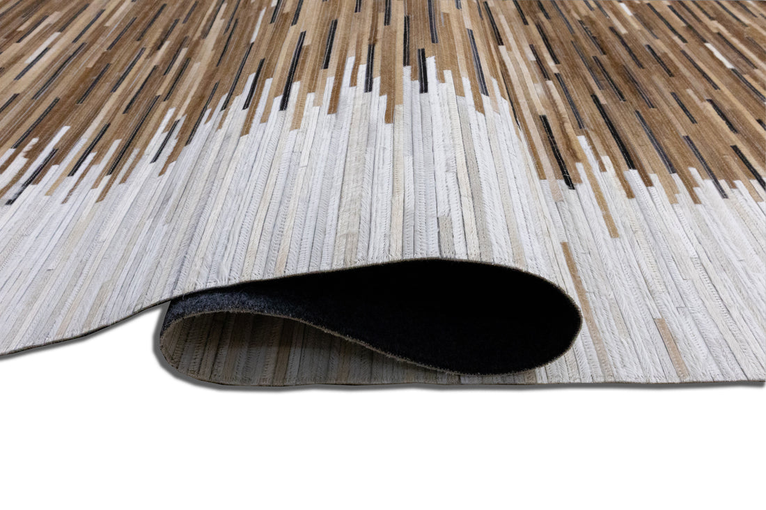 Dakota Border Leather Patched Hand-Stitched Rug