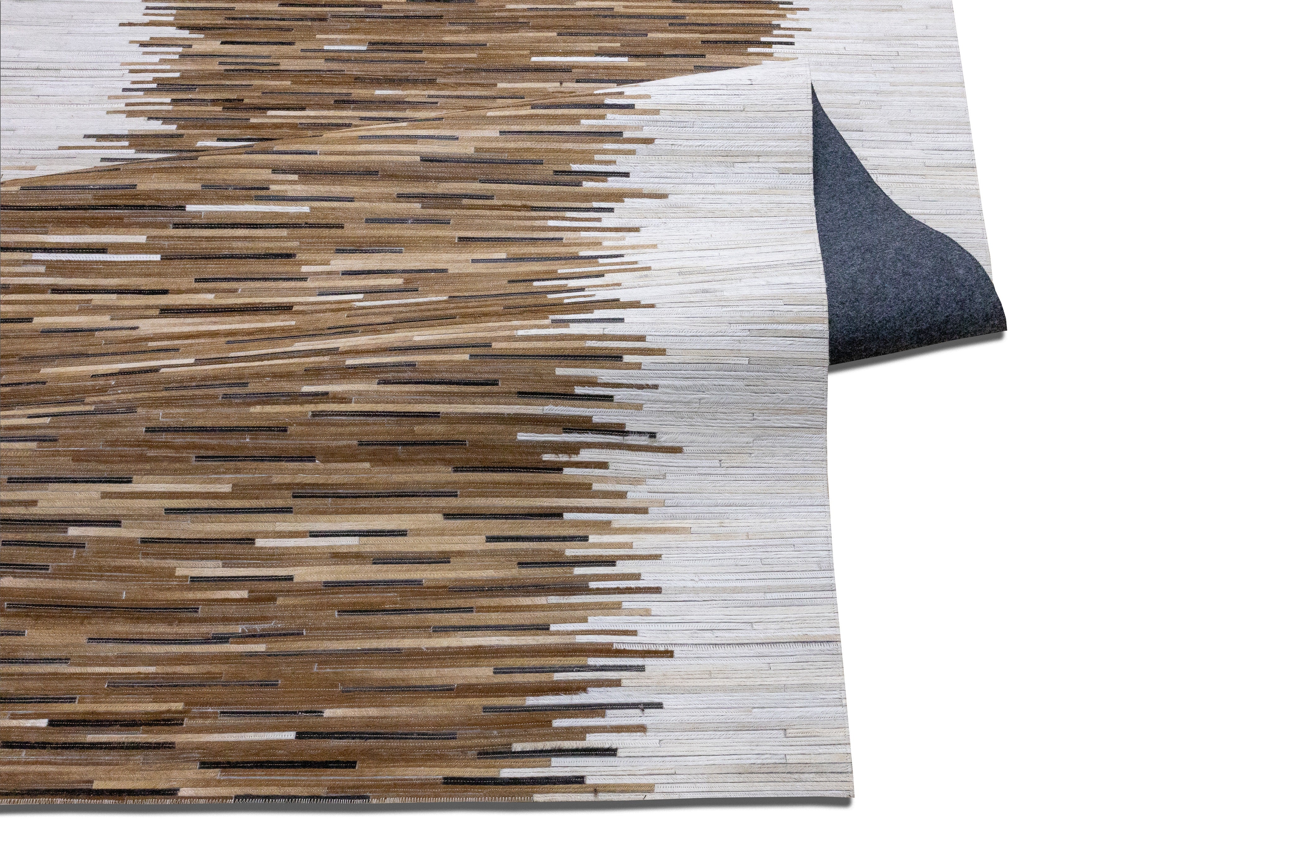 Dakota Border Leather Patched Hand-Stitched Rug