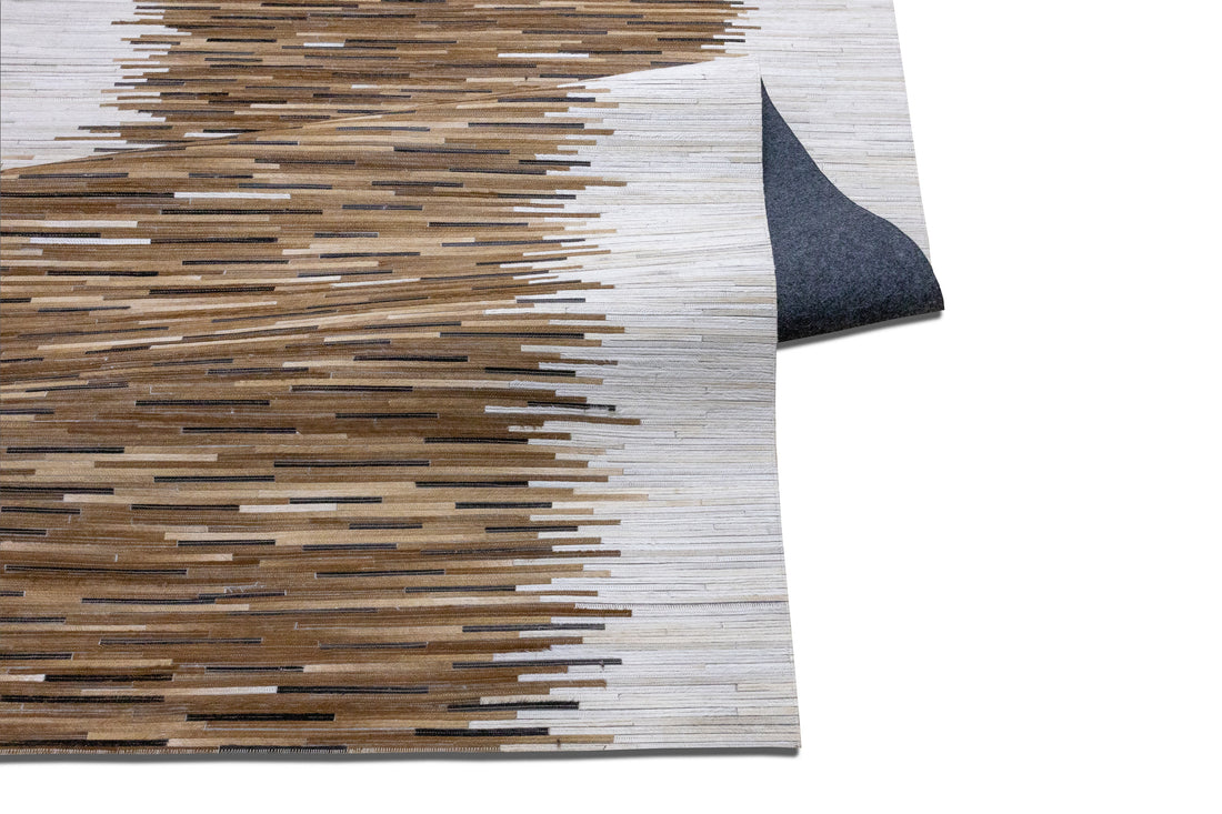 Dakota Border Leather Patched Hand-Stitched Rug