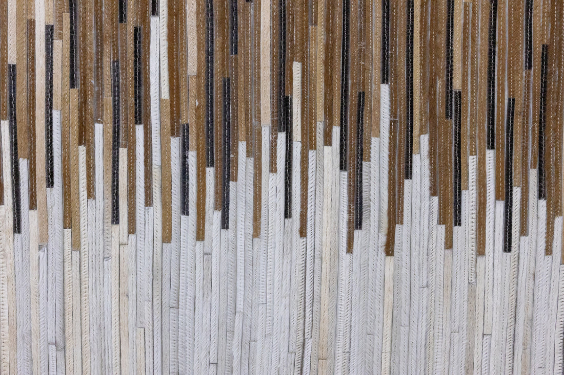 Dakota Border Leather Patched Hand-Stitched Rug