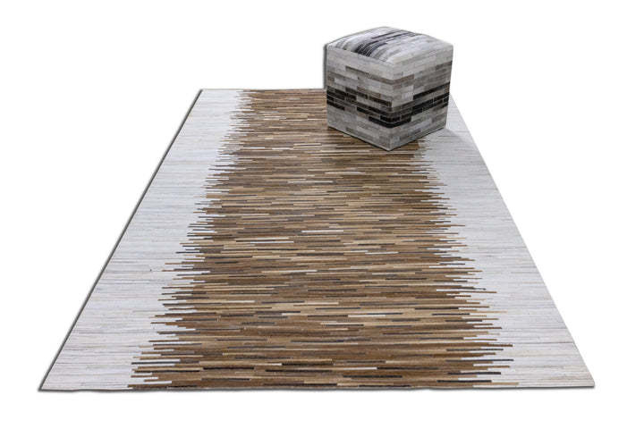 Dakota Border Leather Patched Hand-Stitched Rug