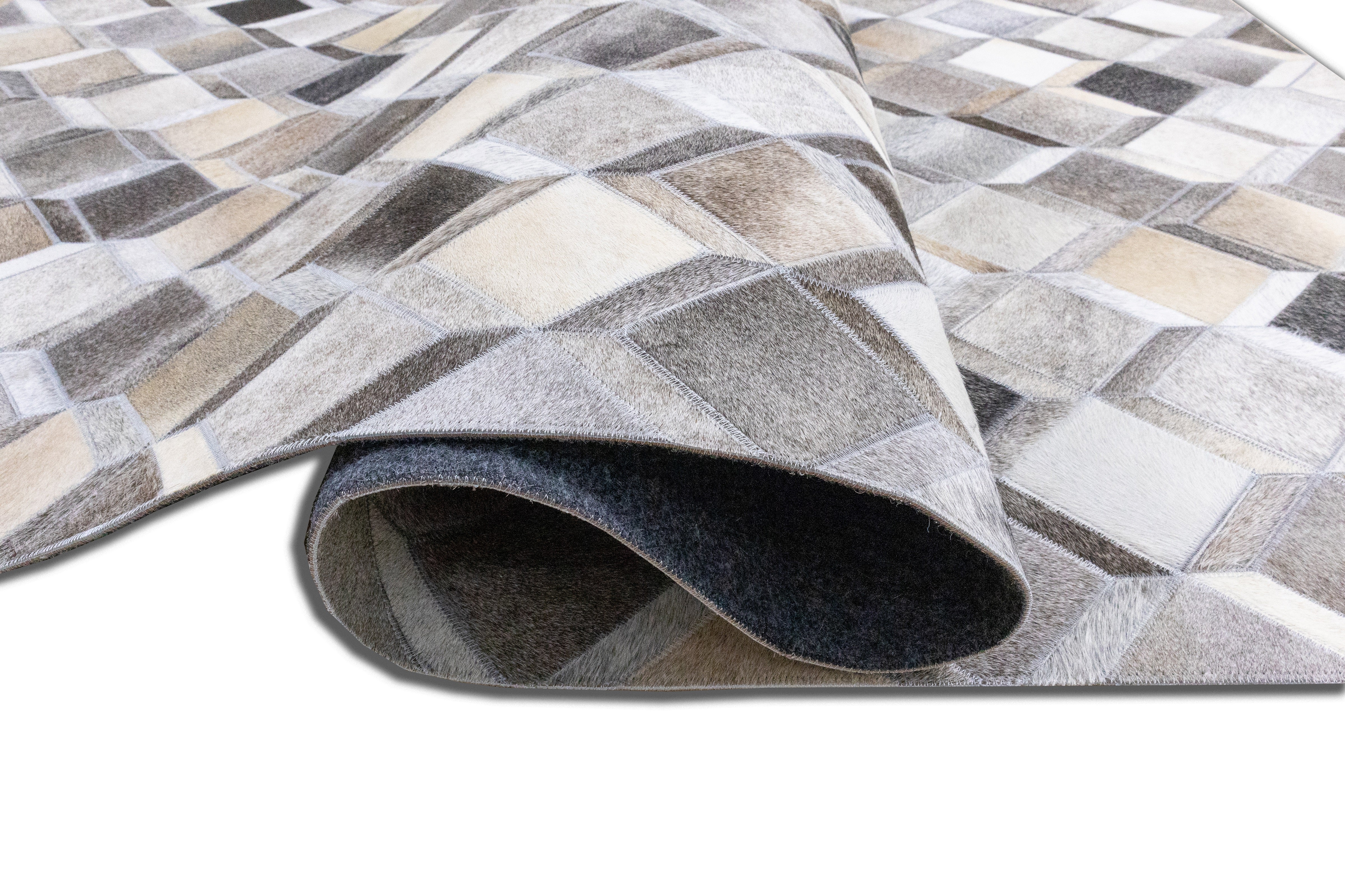 Denver Rust Leather Patched Hand-Stitched Rug