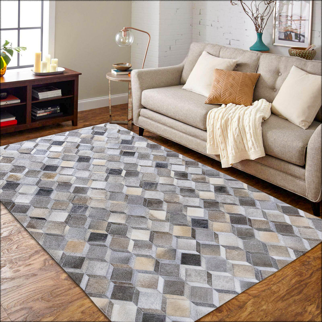 Denver Rust Leather Patched Hand-Stitched Rug