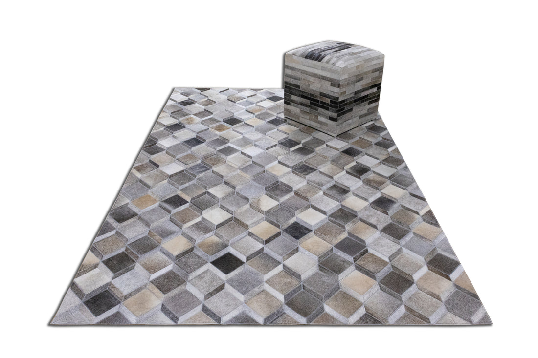 Denver Rust Leather Patched Hand-Stitched Rug