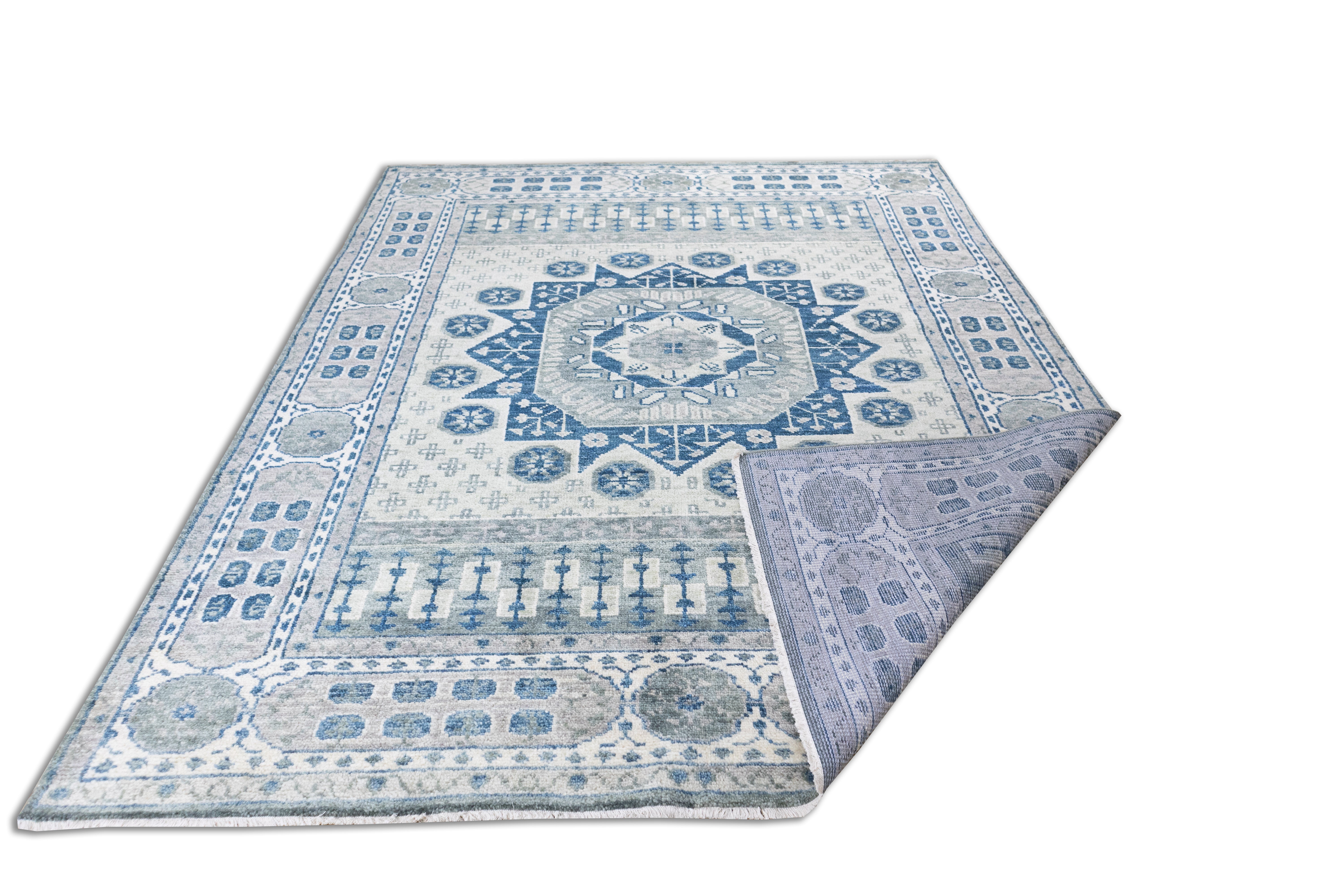 Elowen Blue Medallion Hand-Knotted Wool Rug