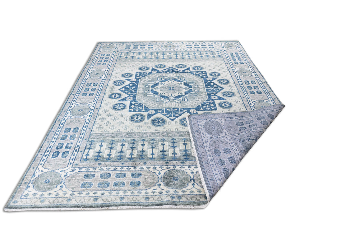 Elowen Blue Medallion Hand-Knotted Wool Rug