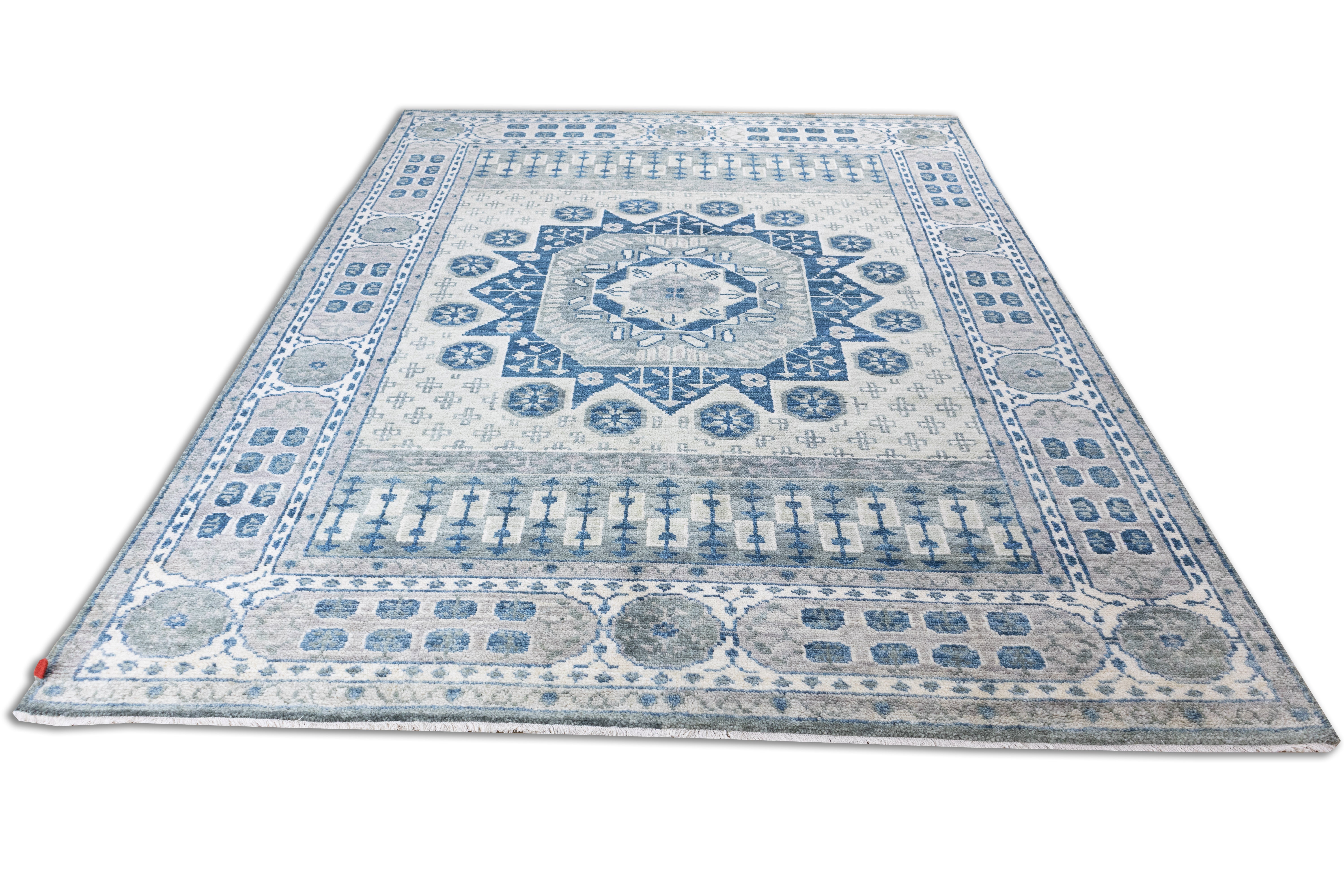 Elowen Blue Medallion Hand-Knotted Wool Rug