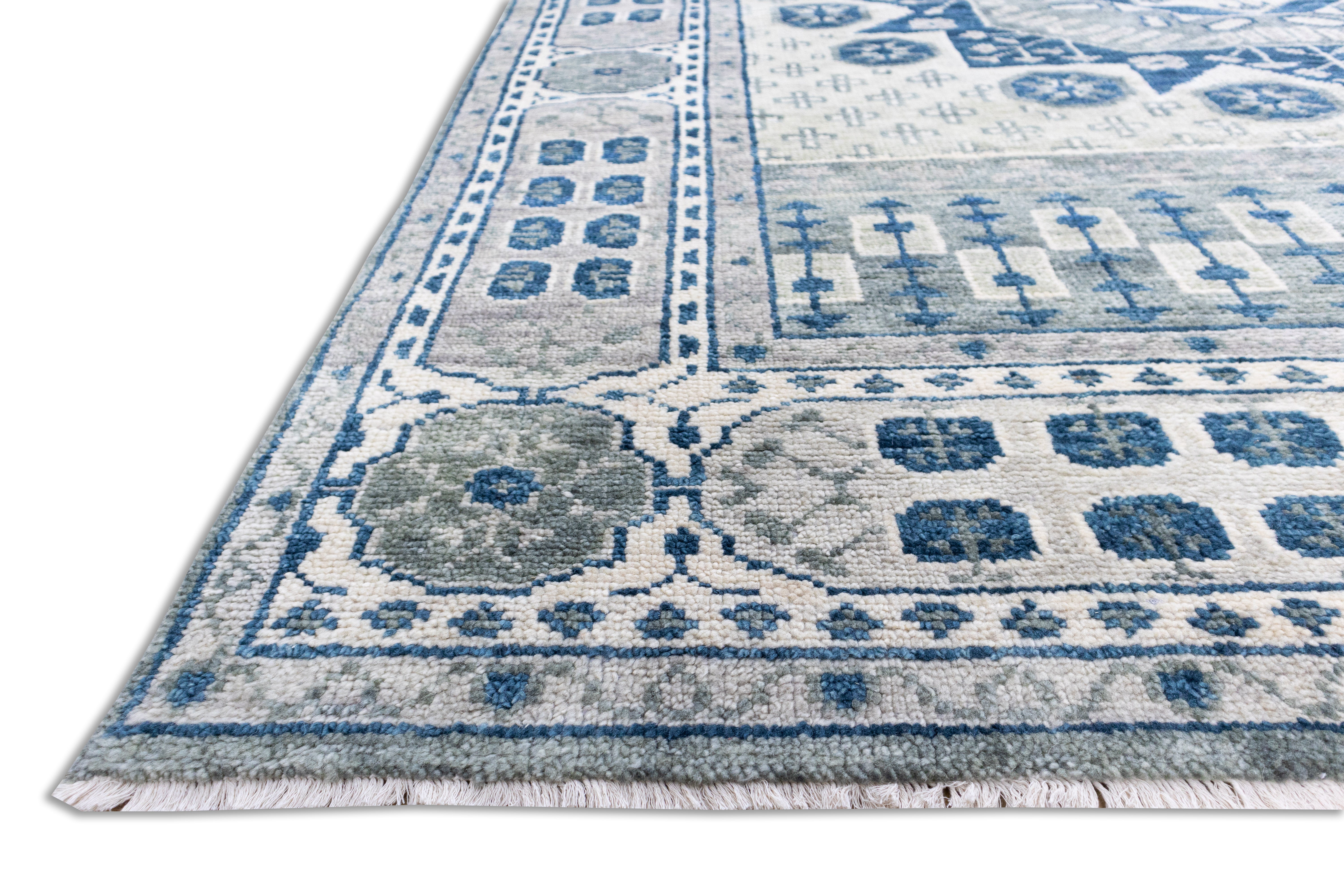 Elowen Blue Medallion Hand-Knotted Wool Rug