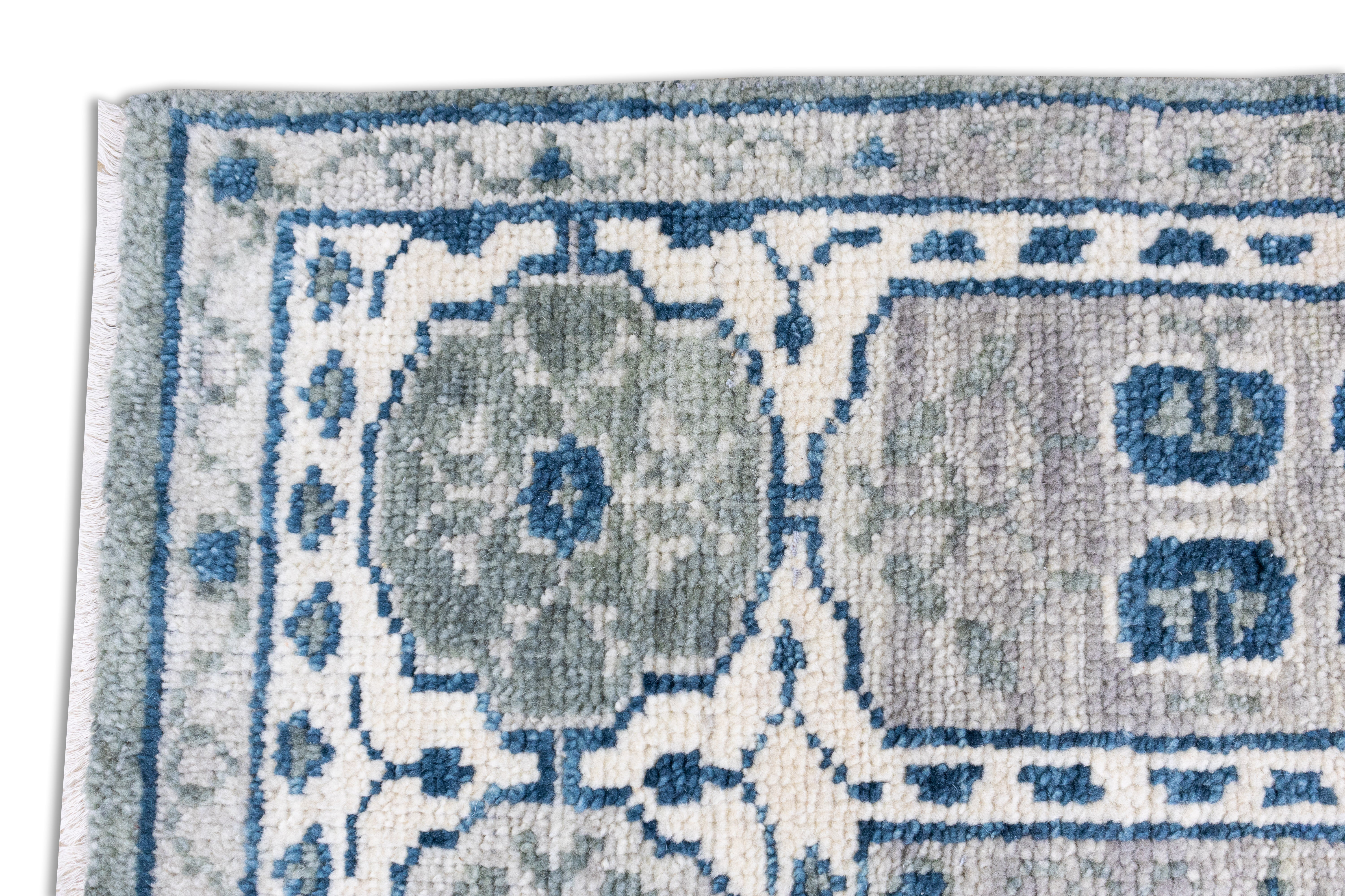 Elowen Blue Medallion Hand-Knotted Wool Rug