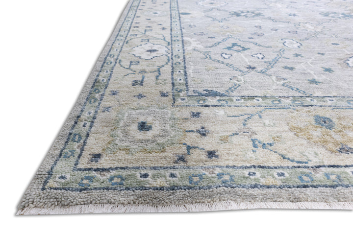 Fiora Oriental Oushak Traditional Blue Grey Hand-Knotted Wool Rug
