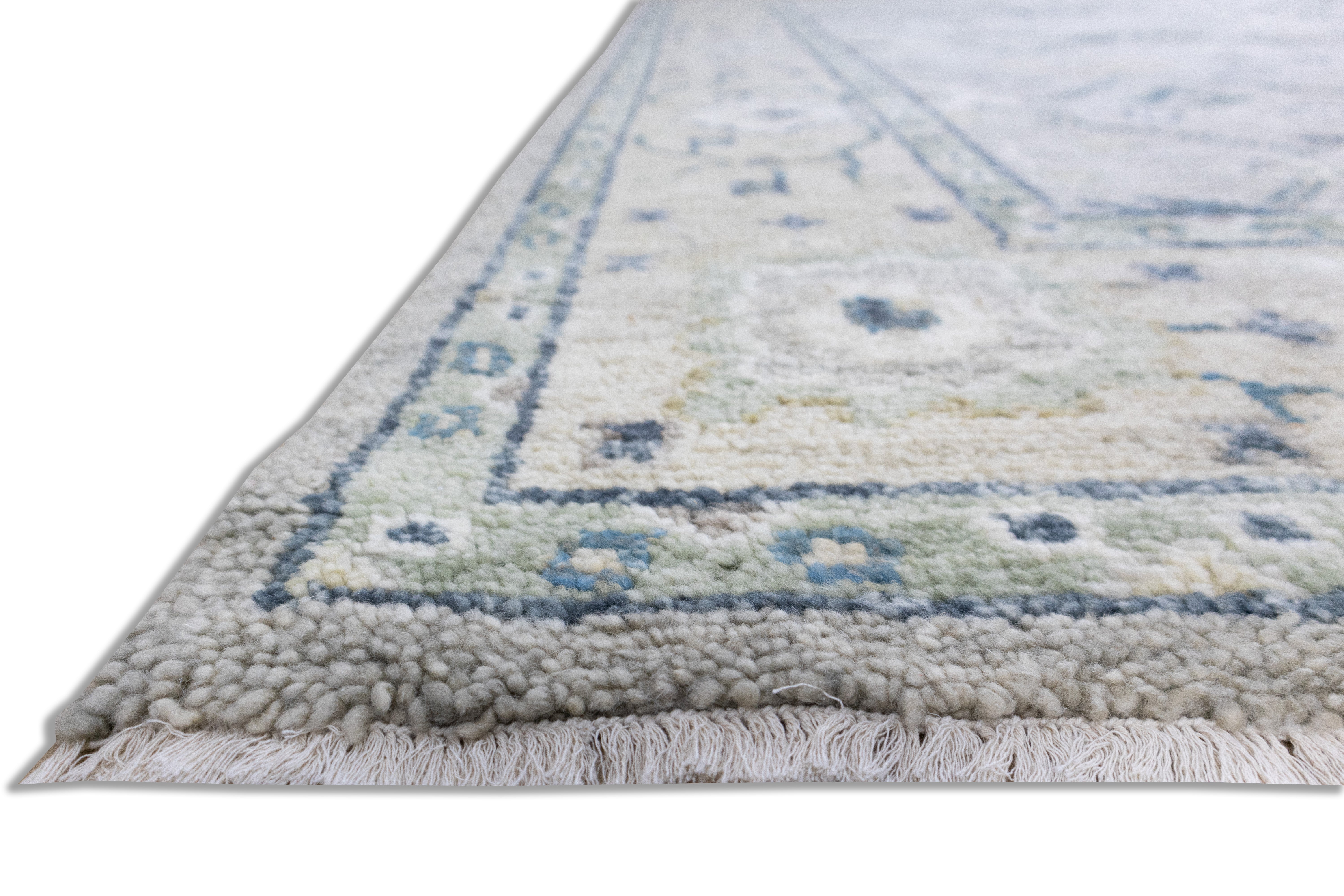 Fiora Oriental Oushak Traditional Blue Grey Hand-Knotted Wool Rug