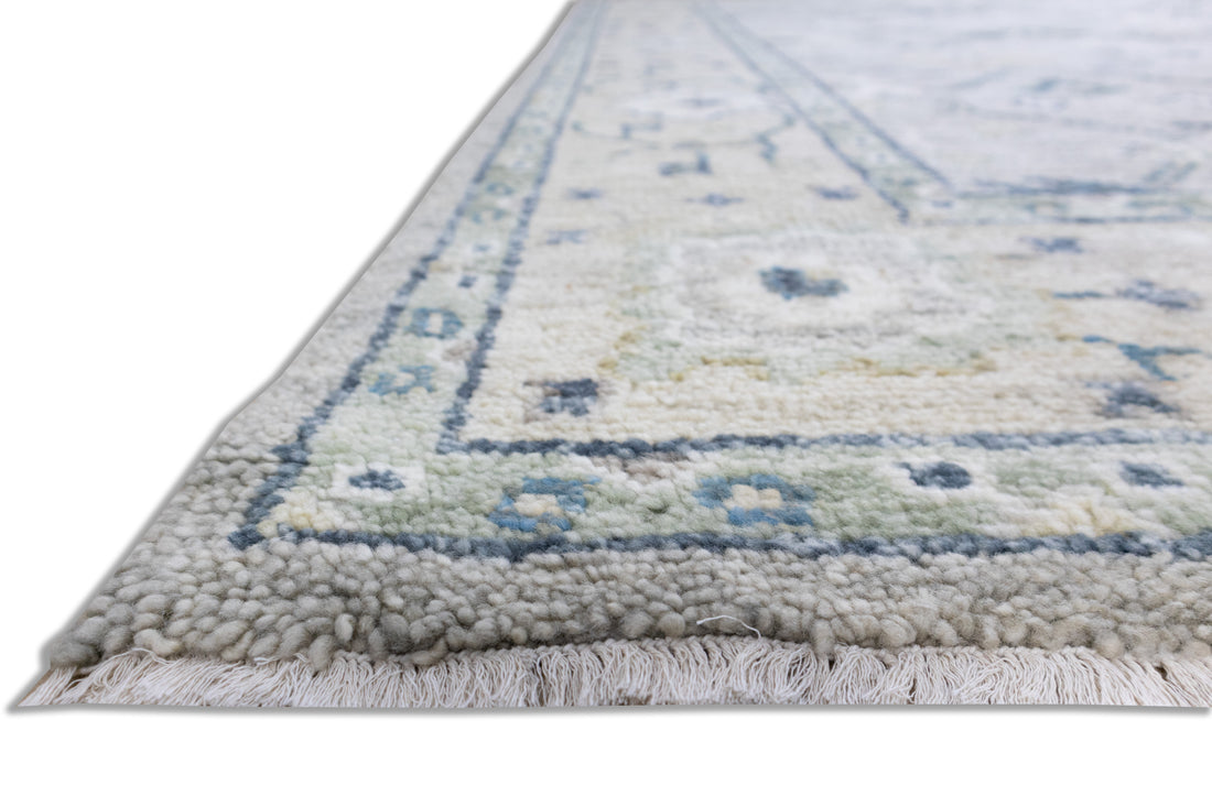 Fiora Oriental Oushak Traditional Blue Grey Hand-Knotted Wool Rug